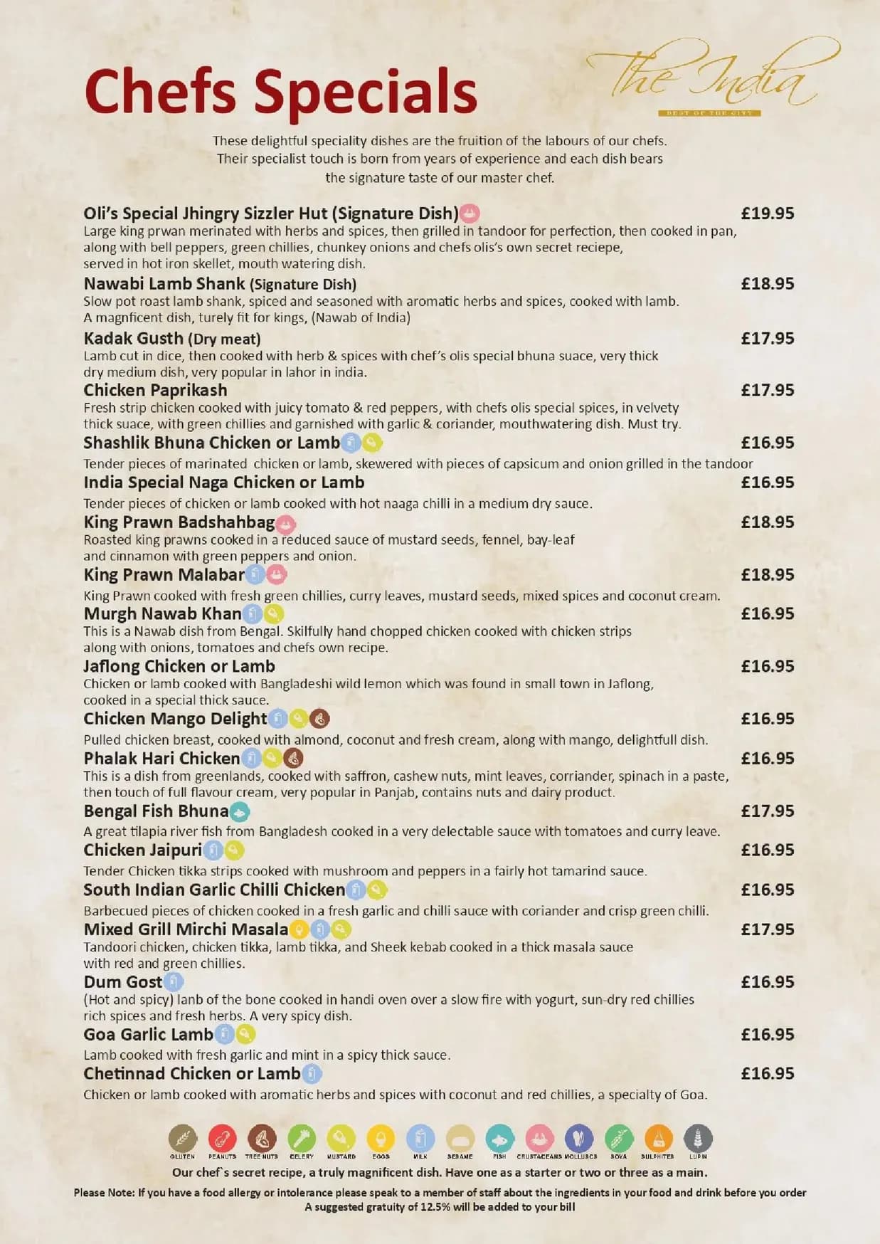 The India Fleet Street menu, page 9