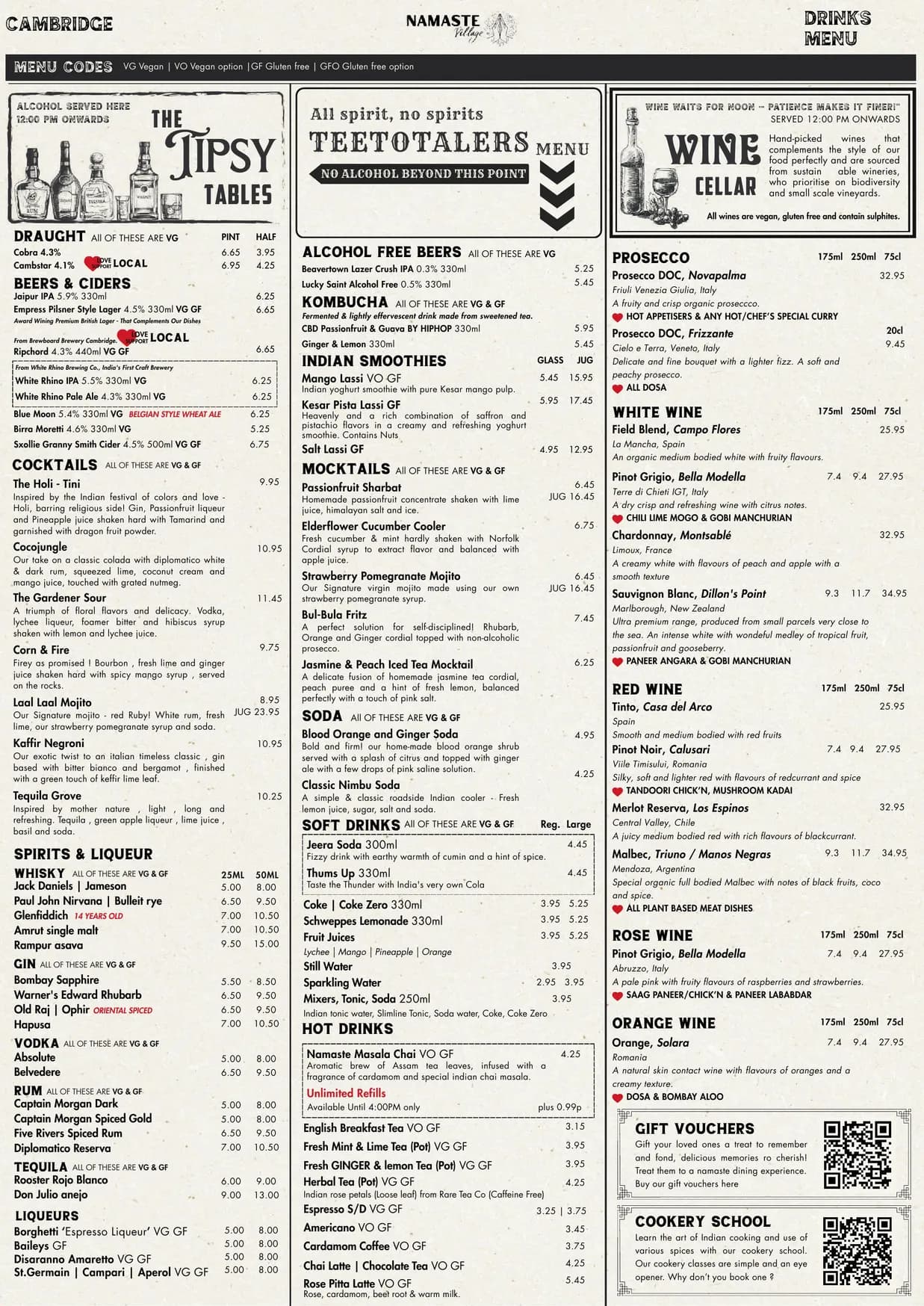 Namaste Village Cambridge menu, page 2