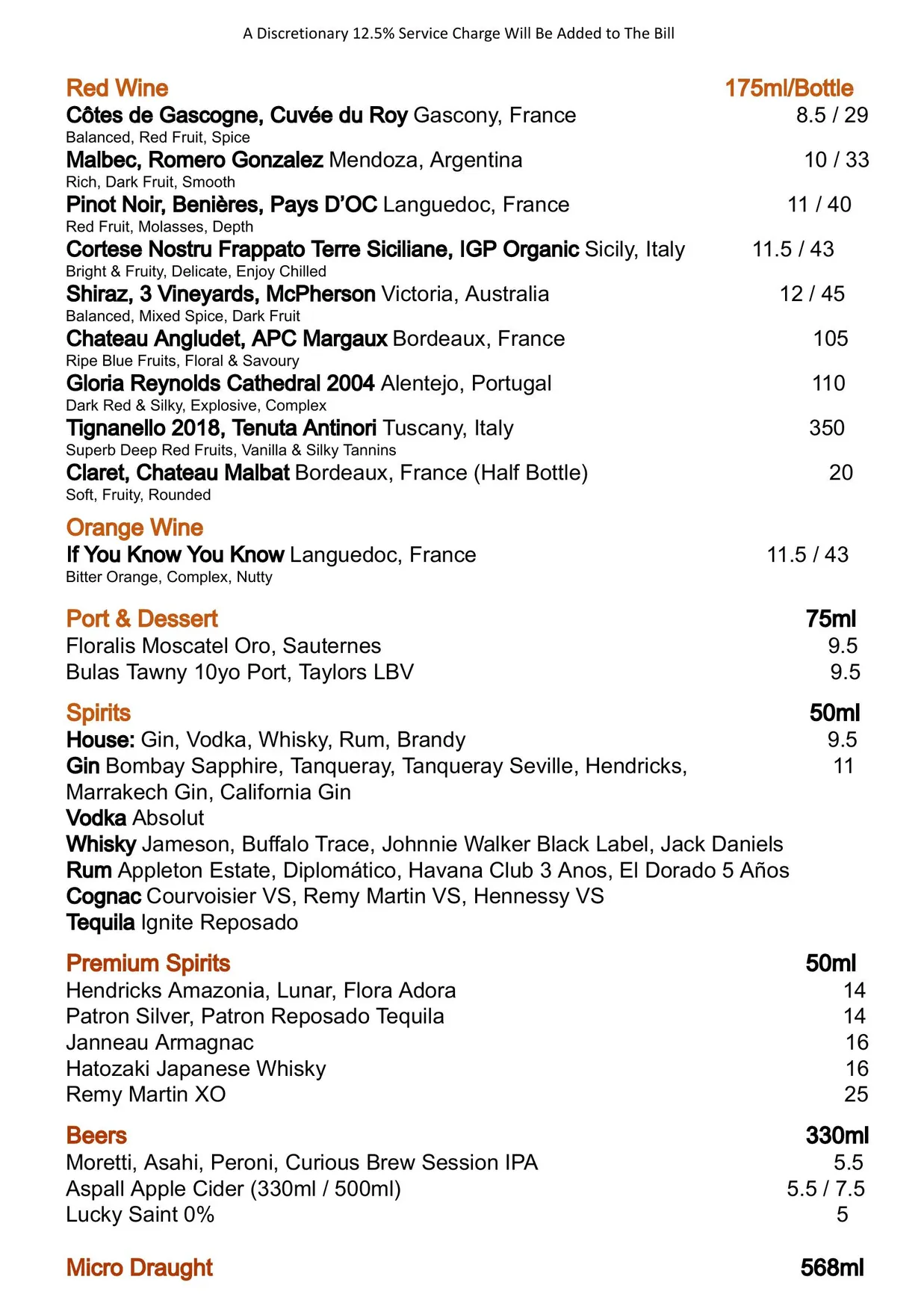 The Copper Clam menu, page 5