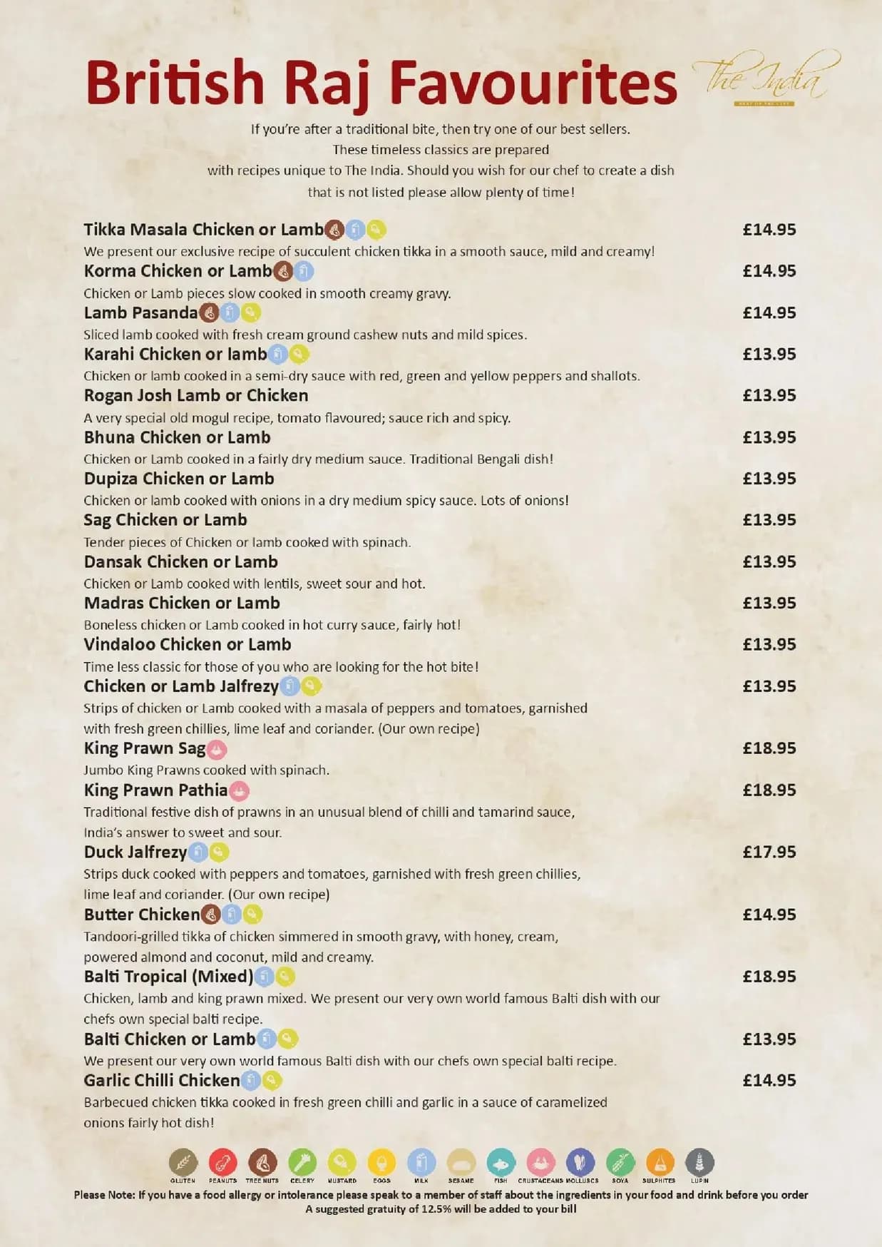 The India Fleet Street menu, page 10
