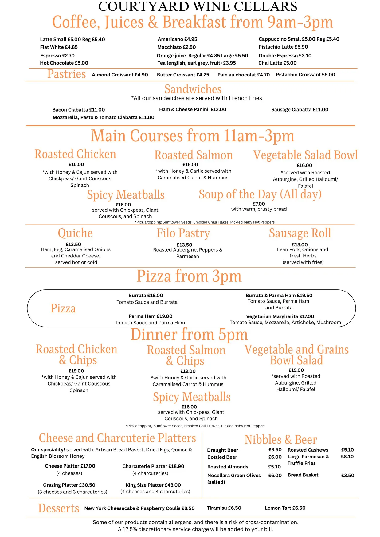 Courtyard Wine Cellars menu, page 1