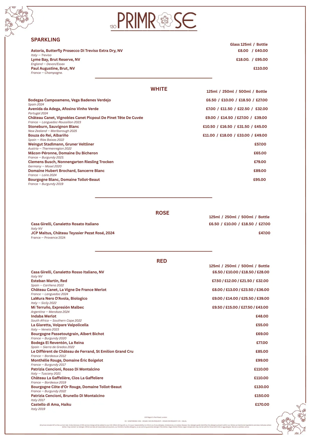 130 Primrose menu, page 3