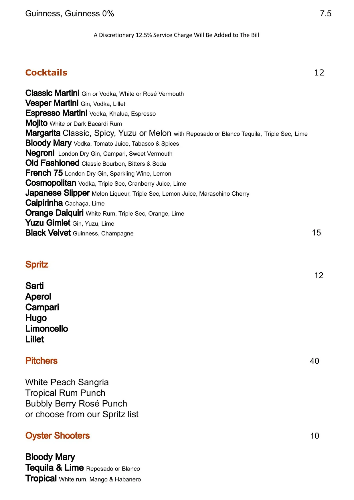 The Copper Clam menu, page 6