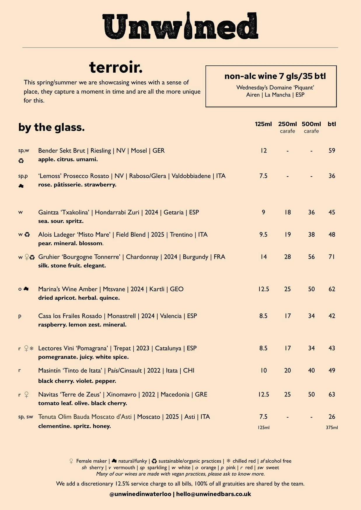 Unwined menu, page 3