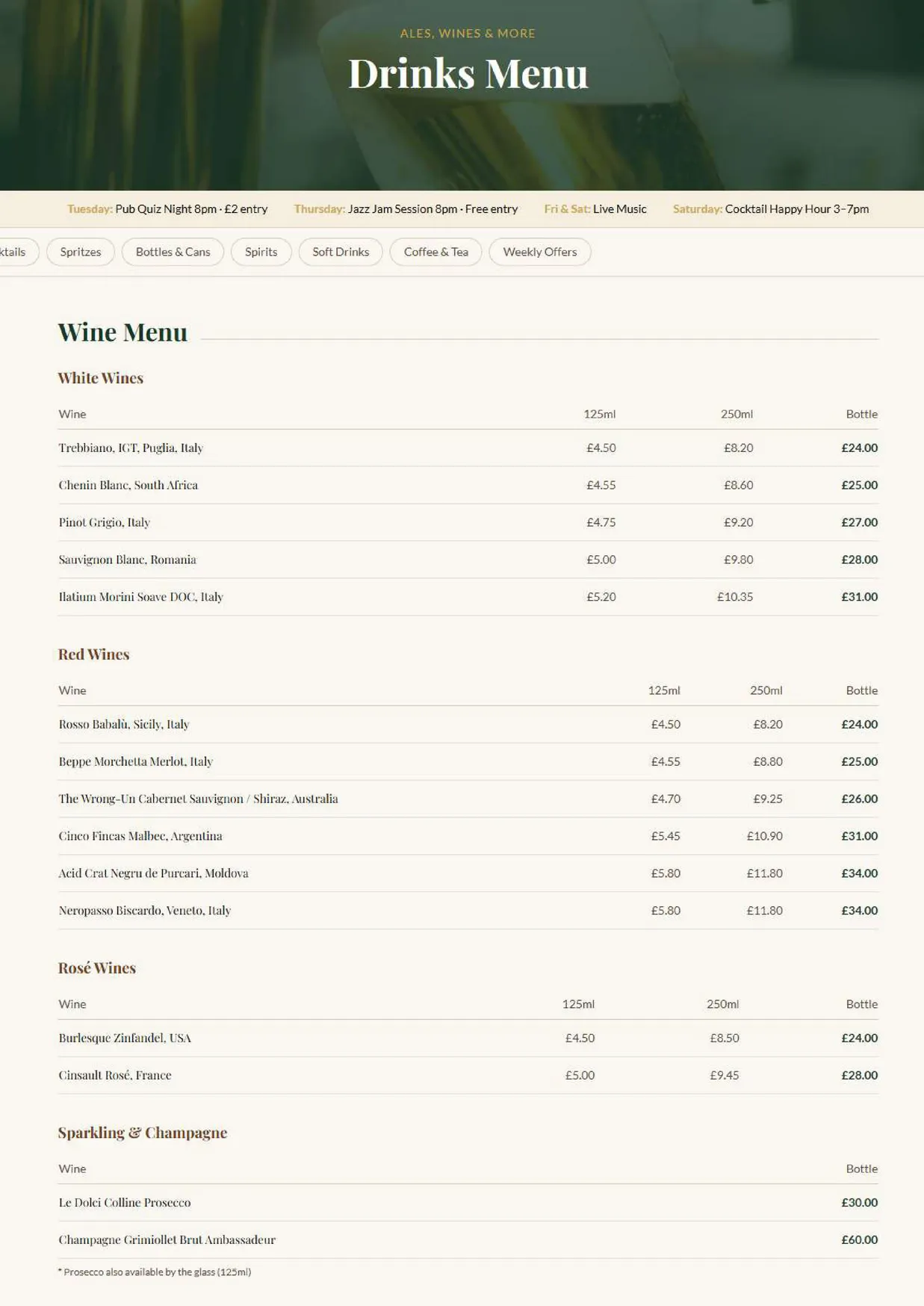 The George and Dragon Acton menu, page 3