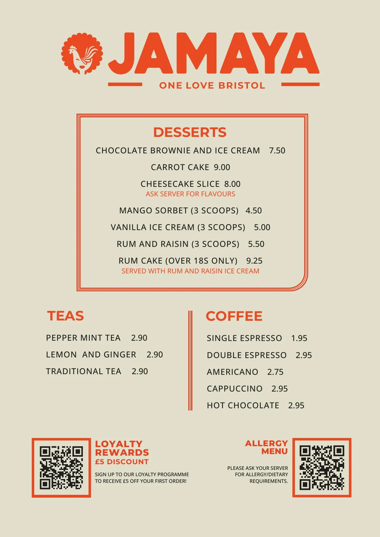 Jamaya menu, page 2