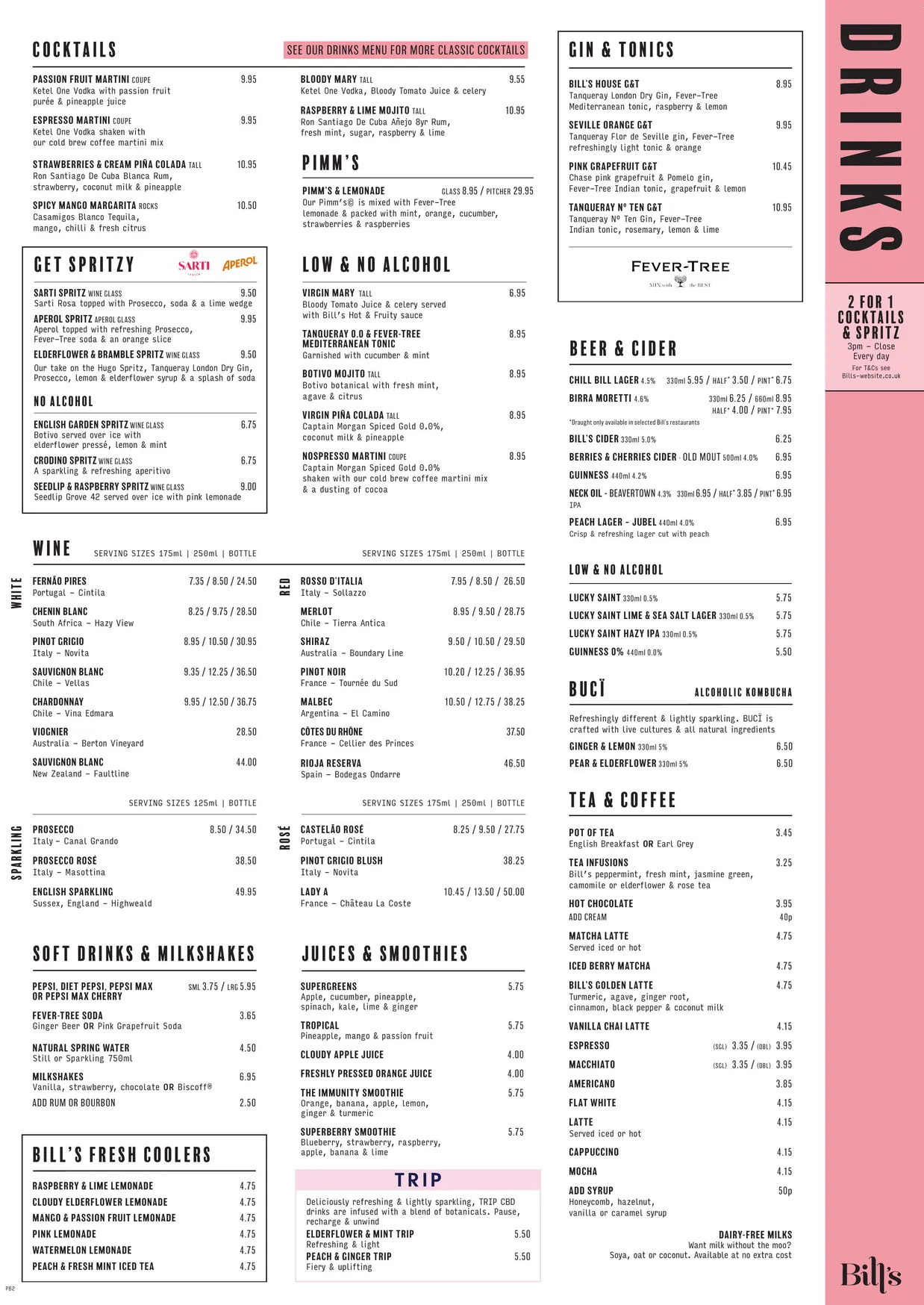 Bill's Hammersmith menu, page 3