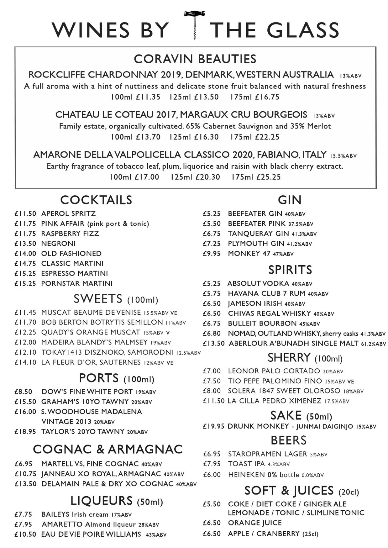 Cork & Bottle menu, page 3