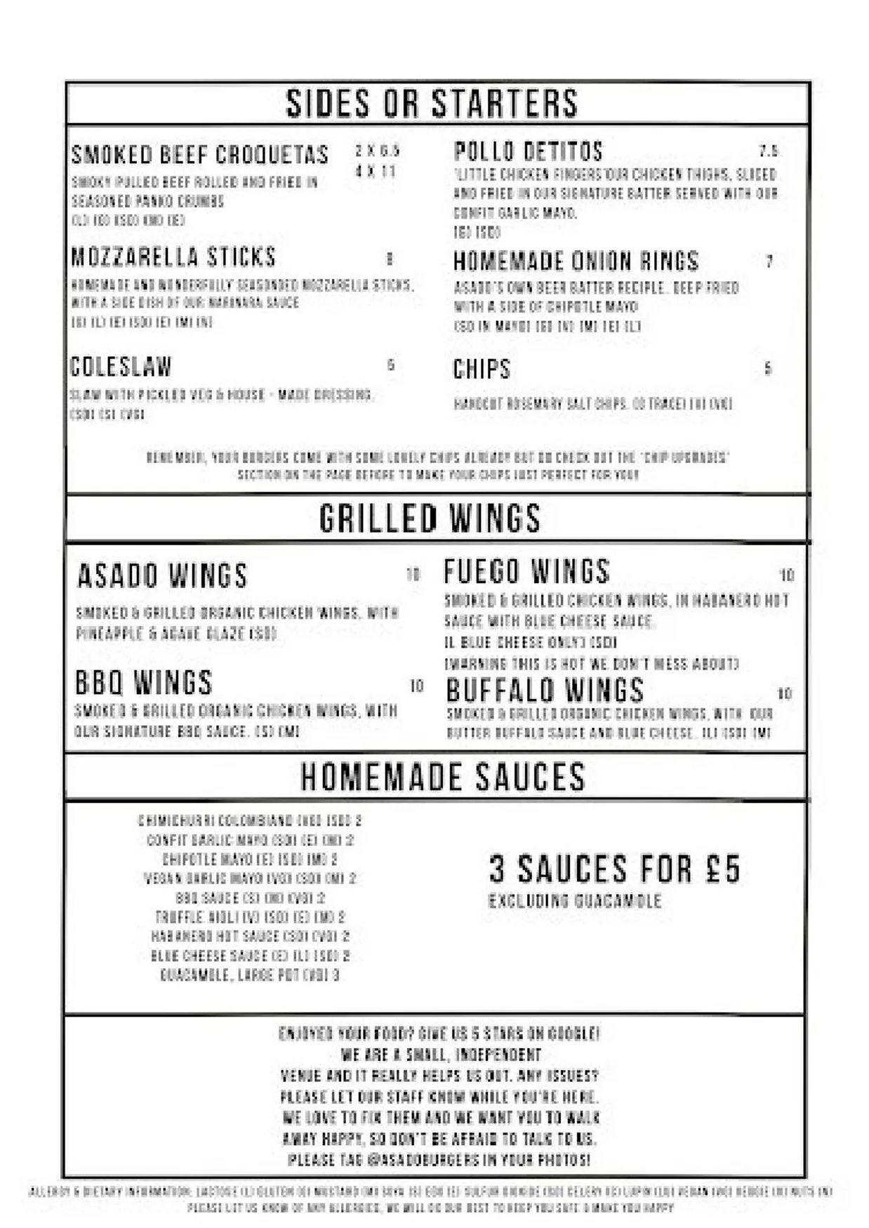 Asado menu, page 1