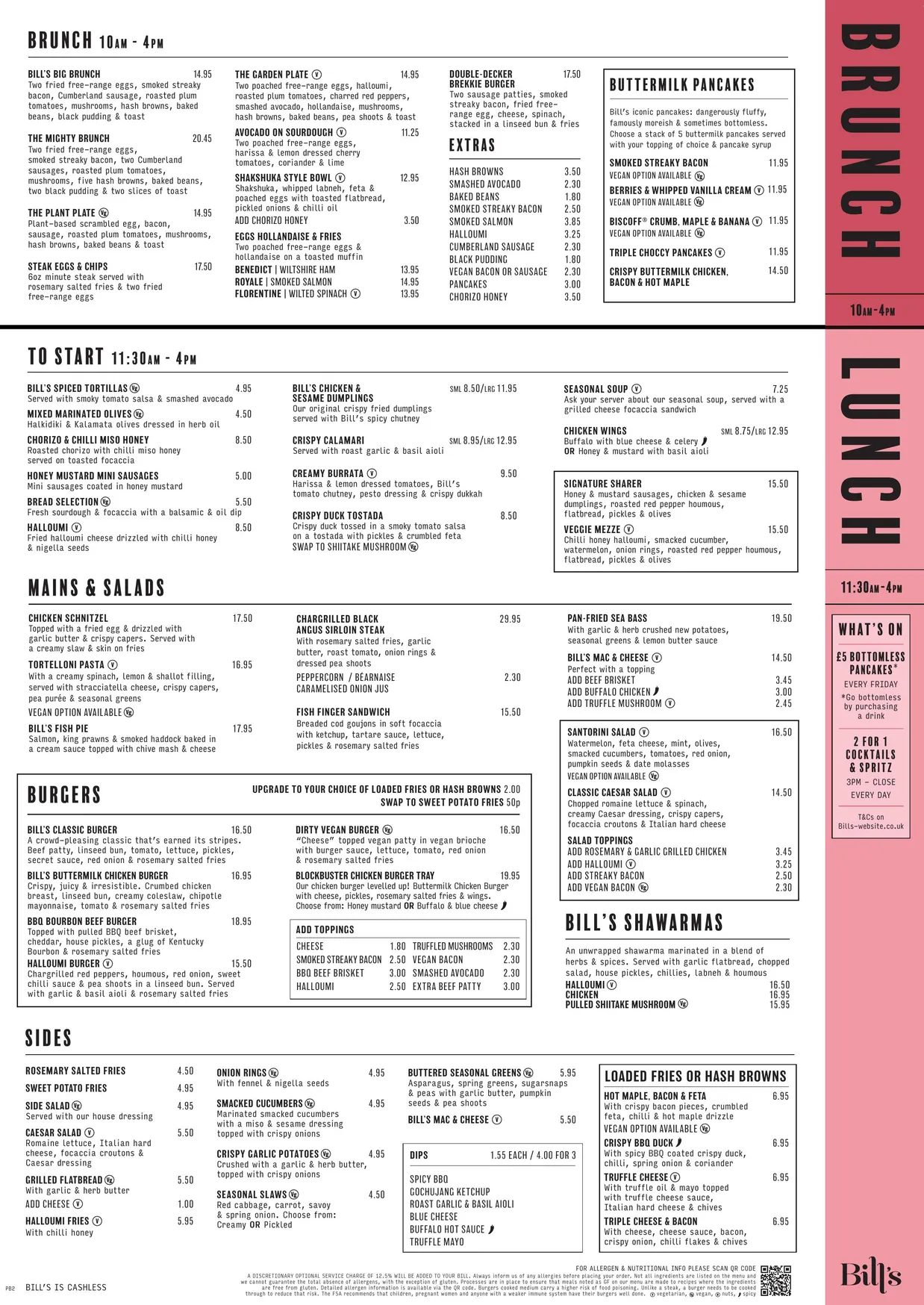 Bill's Hammersmith menu, page 2
