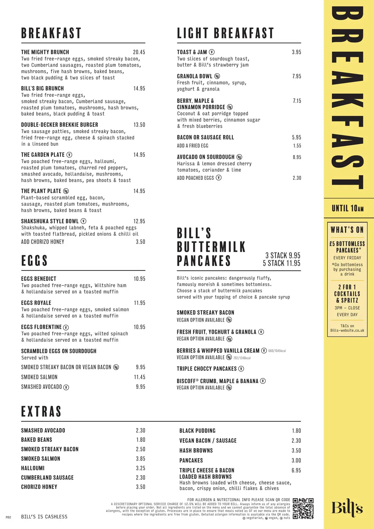 Bill's Hammersmith menu, page 1