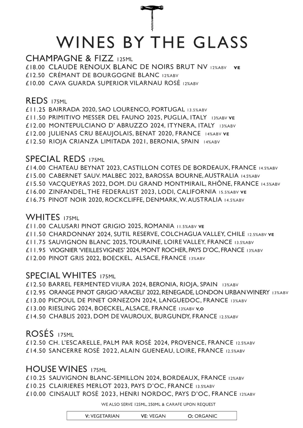 Cork & Bottle menu, page 2