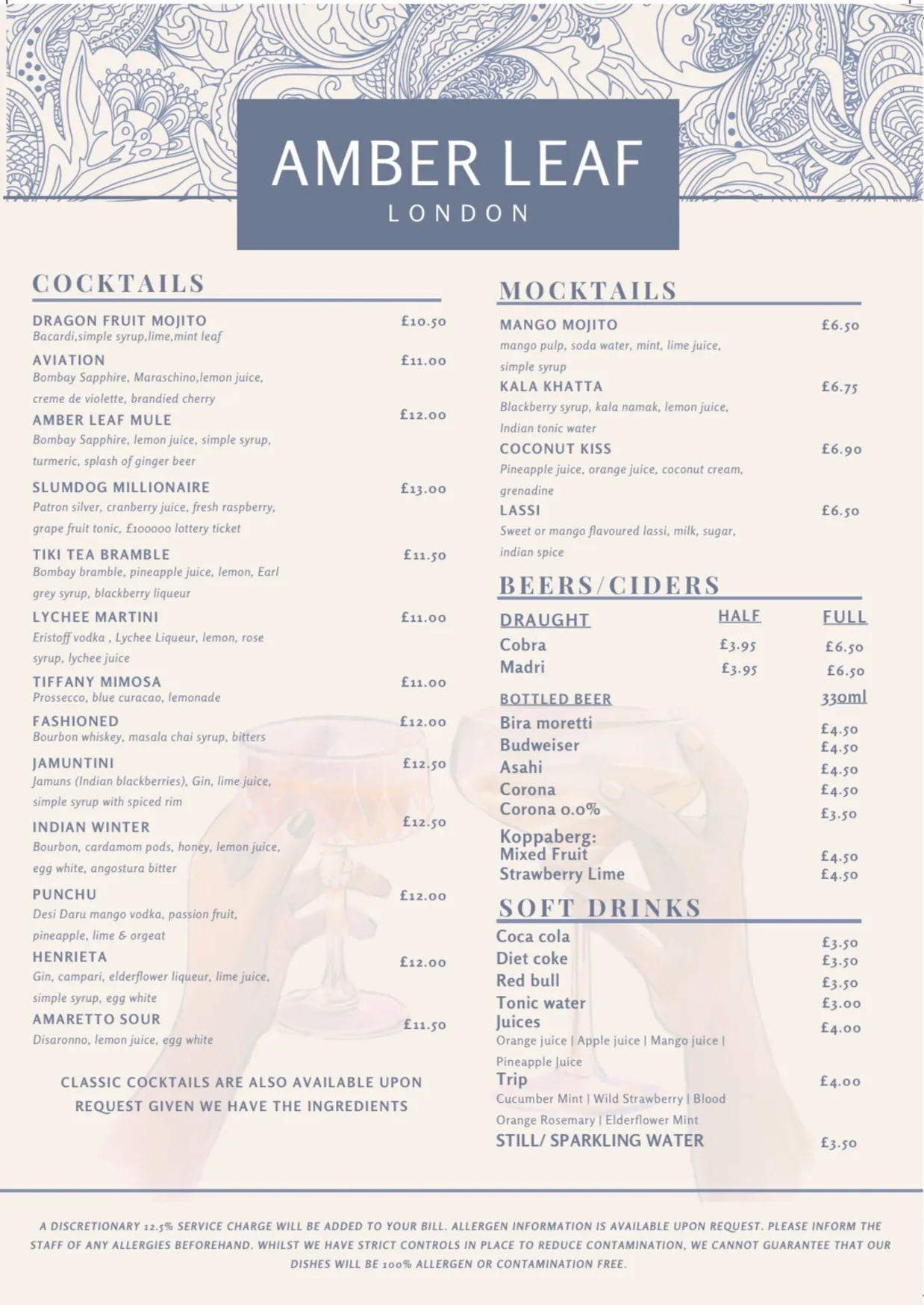 Amber Leaf menu, page 2