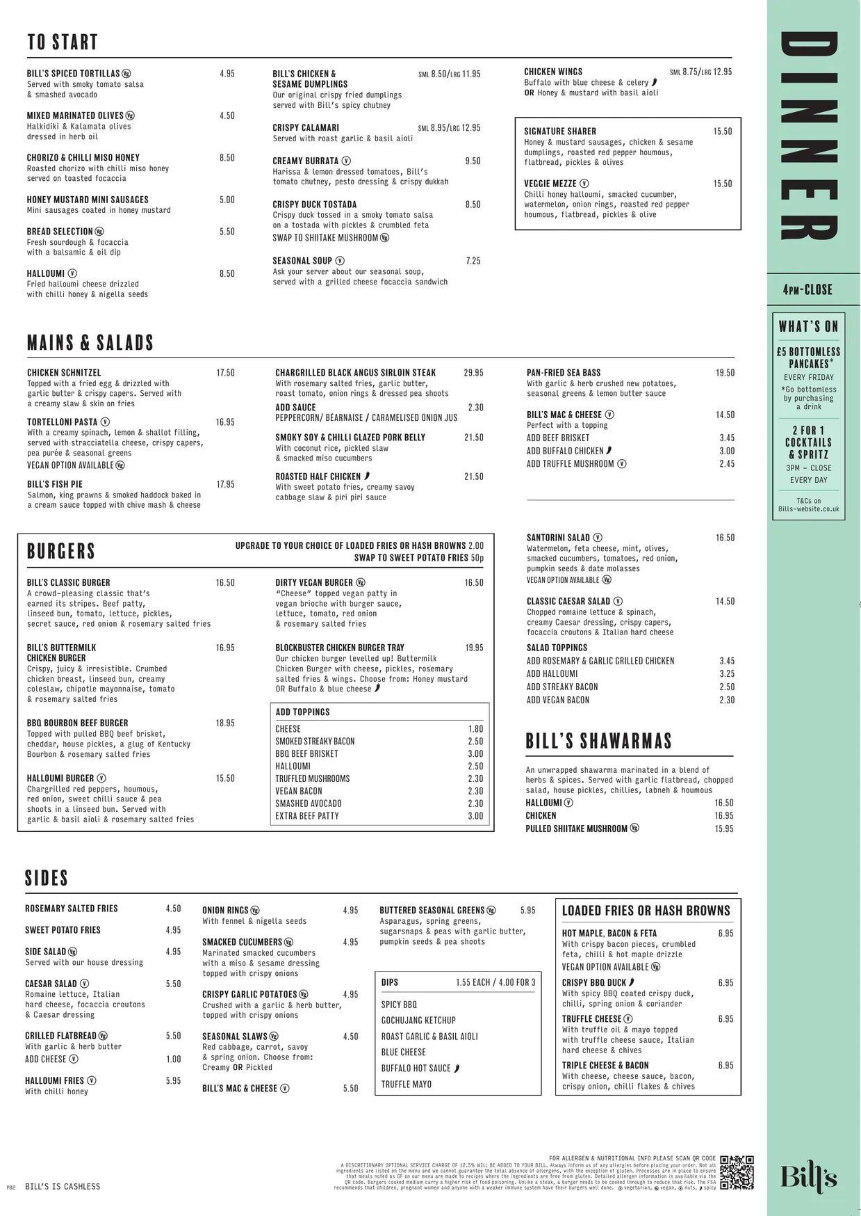 Bill's Greenwich menu, page 2