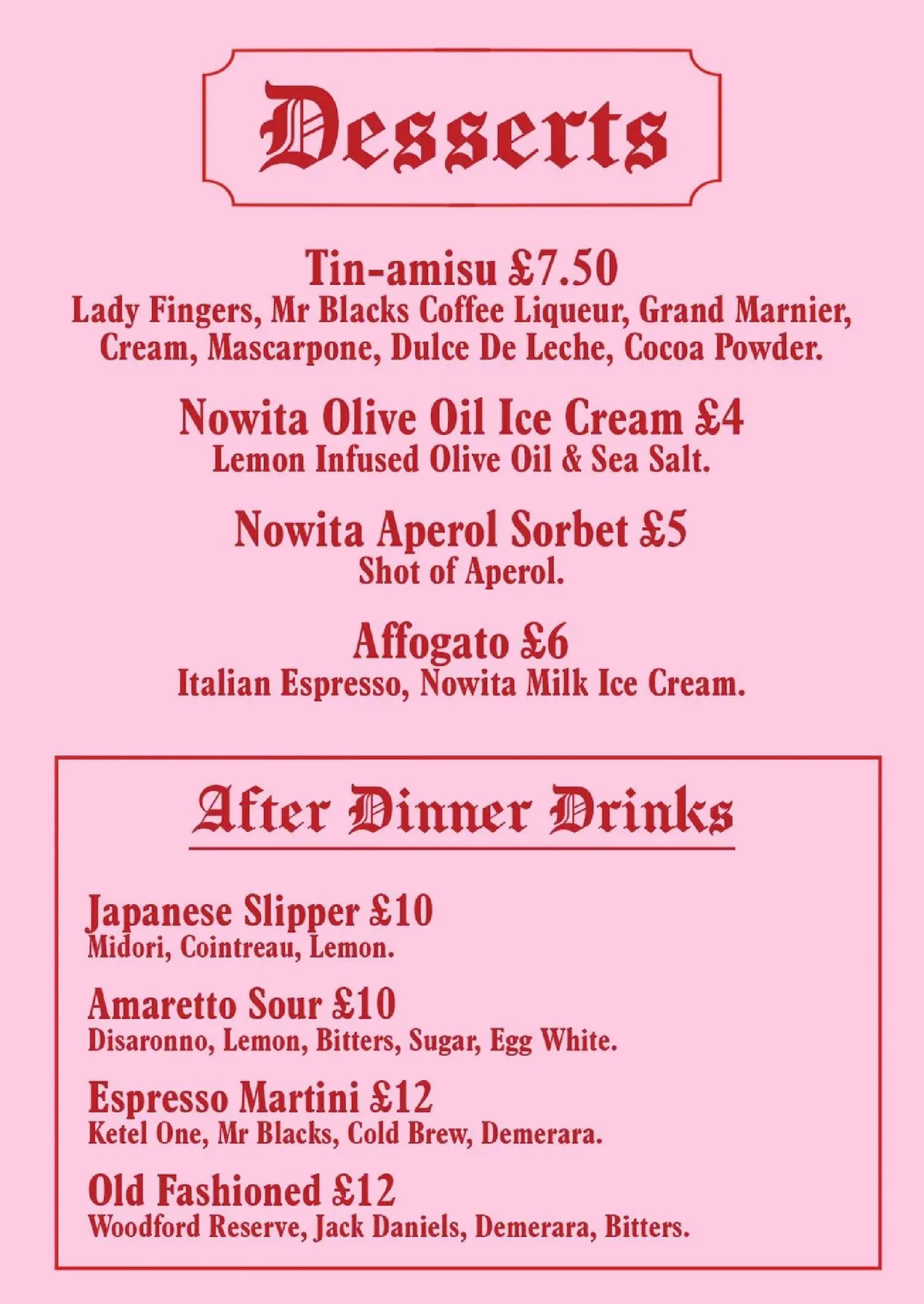 West Side Tavern menu, page 2