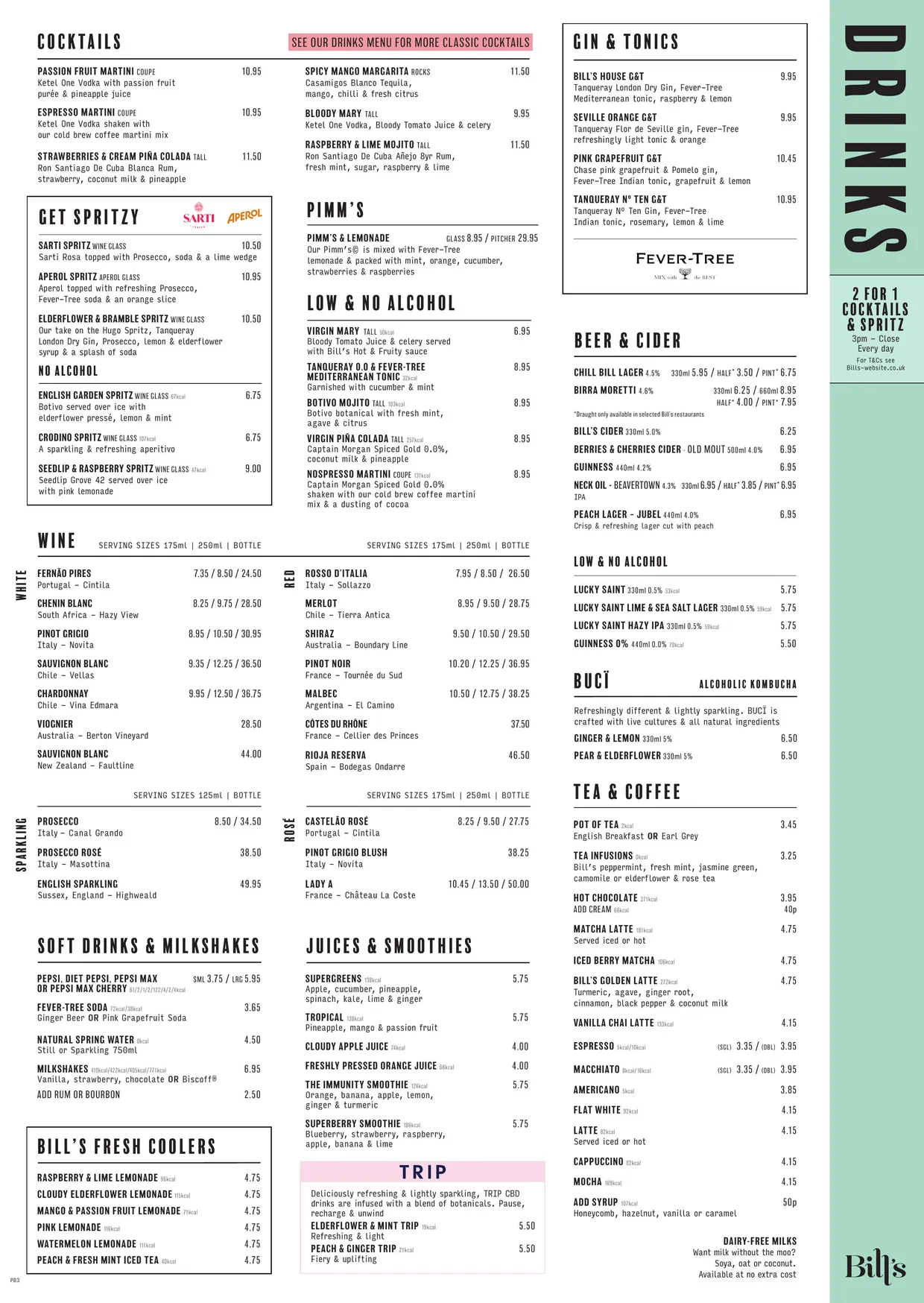Bill's London Victoria menu, page 2