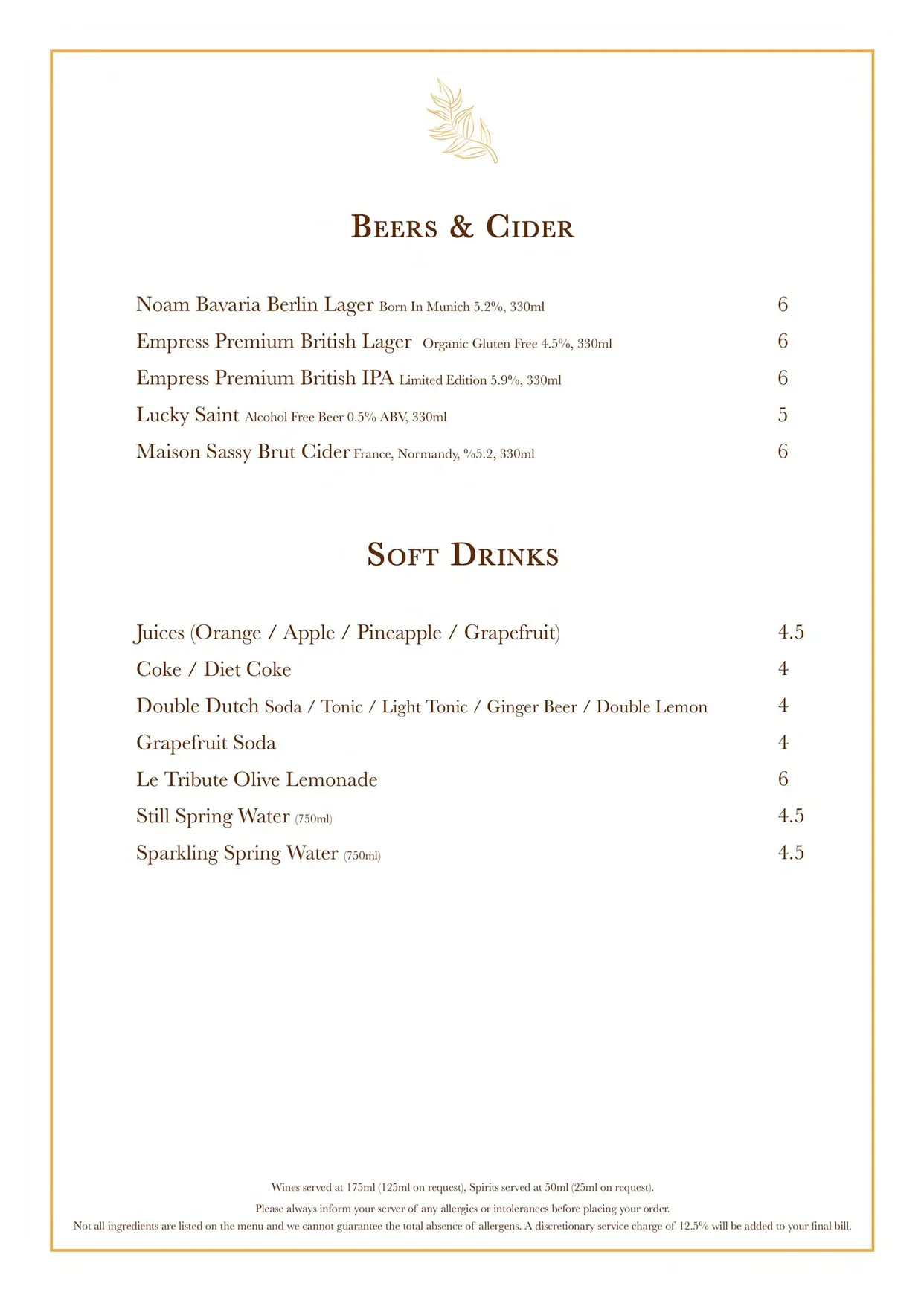 Solus Kitchen and Bar menu, page 15