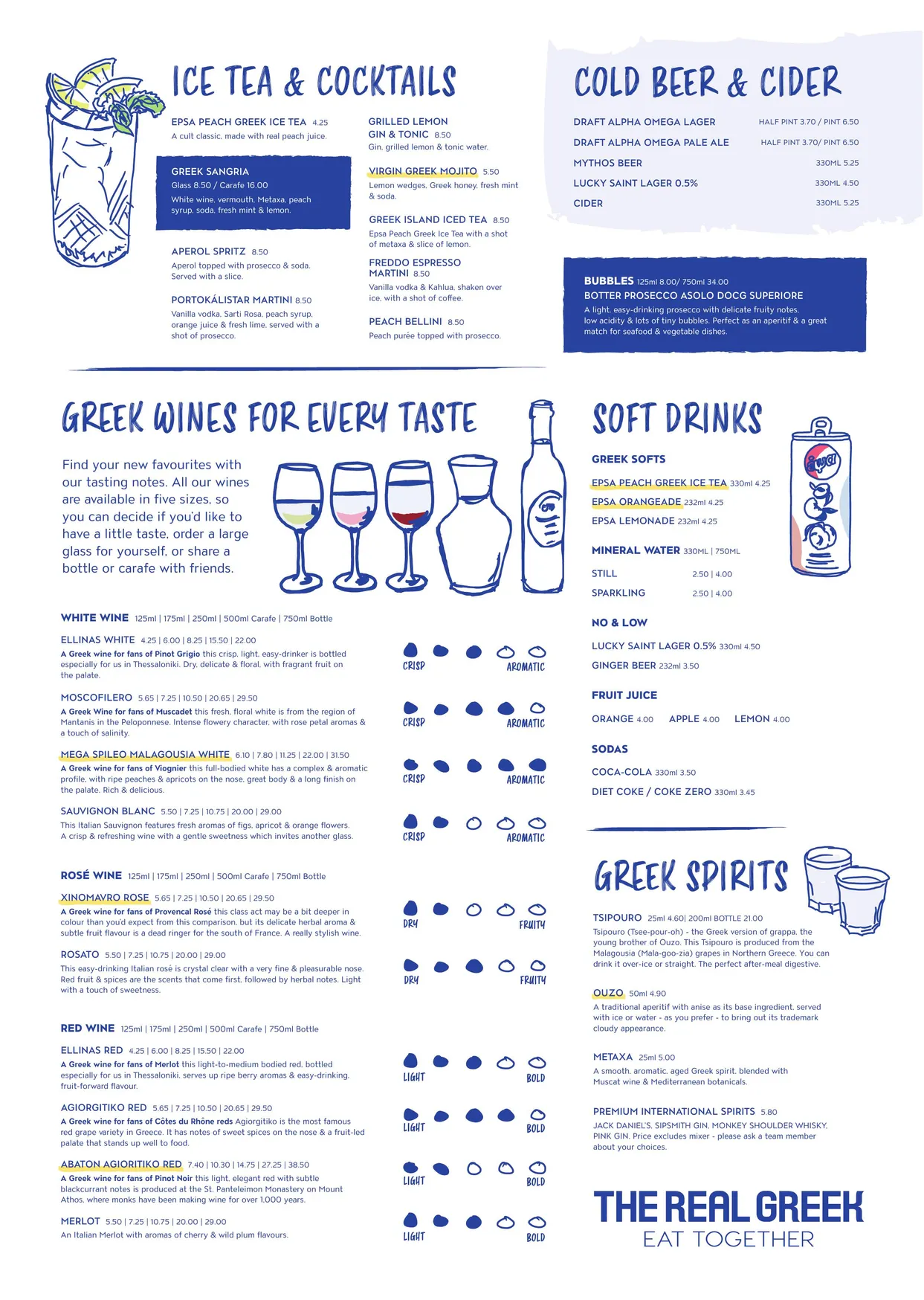 The Real Greek menu, page 2