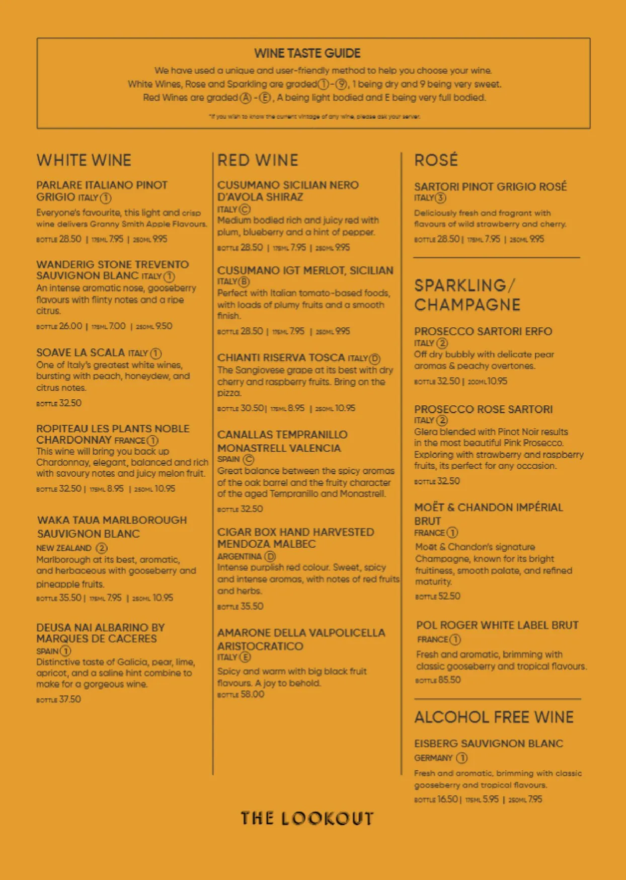 The Lookout menu, page 1