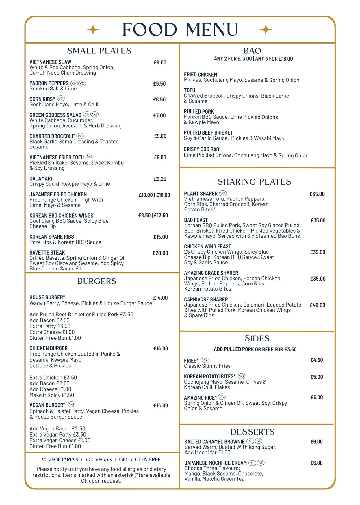 Amazing Grace London Bridge menu, page 1