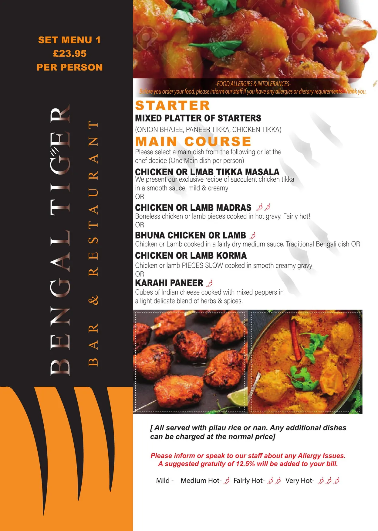 Bengal Tiger menu, page 4