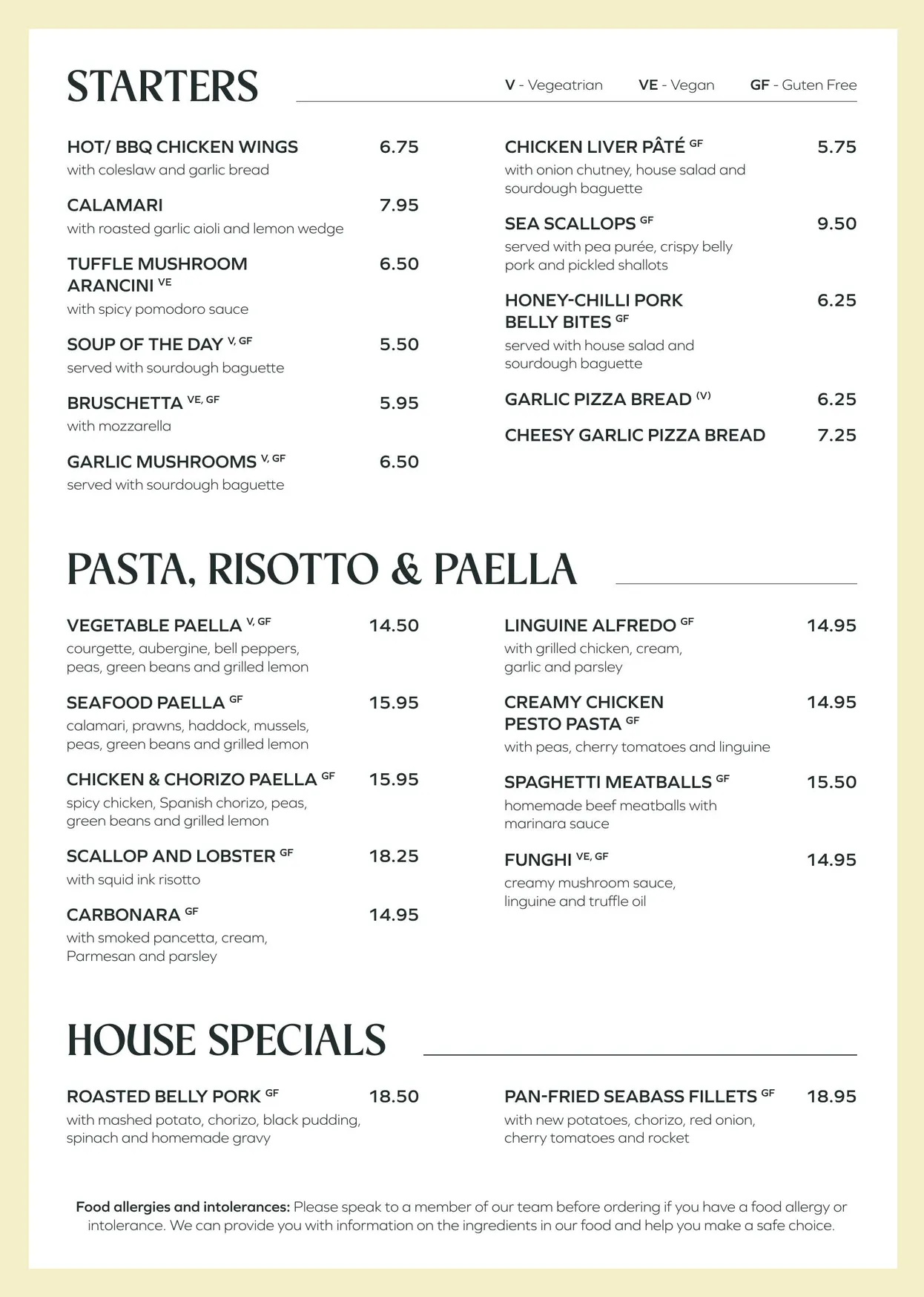 Walden menu, page 2