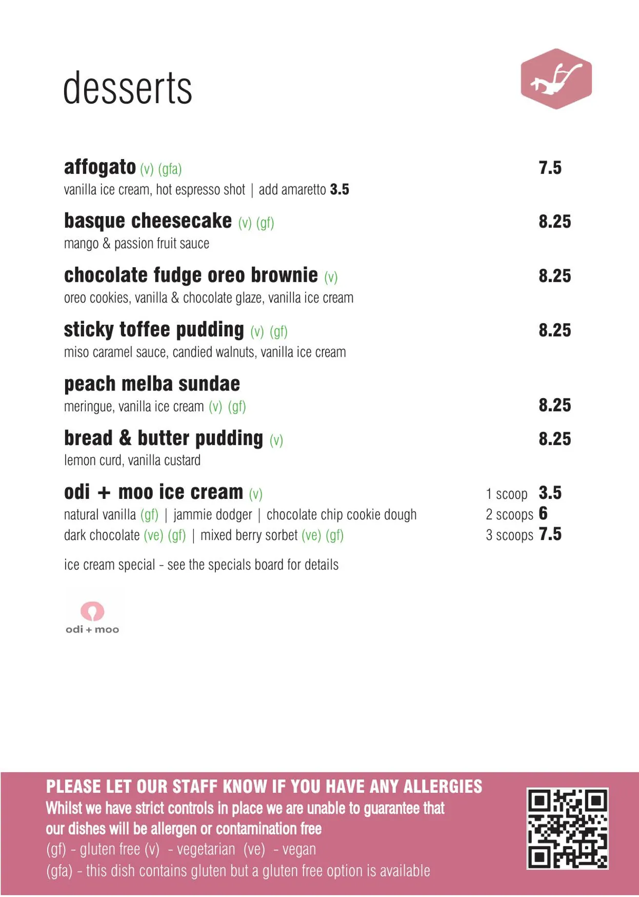 The Plough menu, page 7