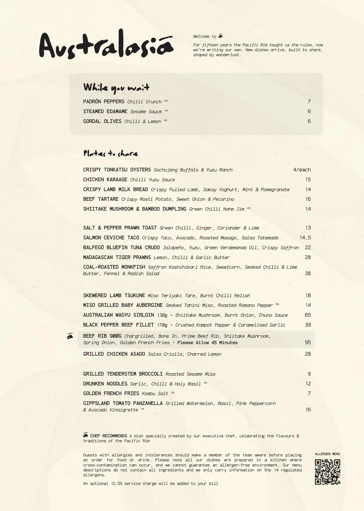 Australasia menu, page 1
