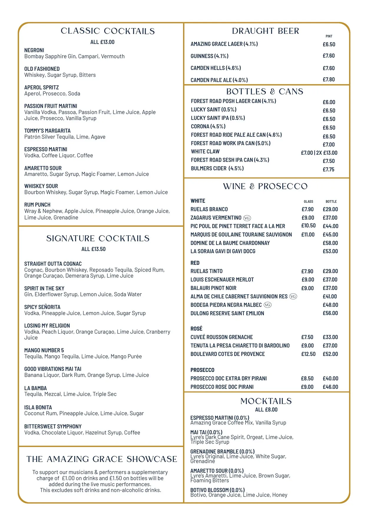 Amazing Grace London Bridge menu, page 2