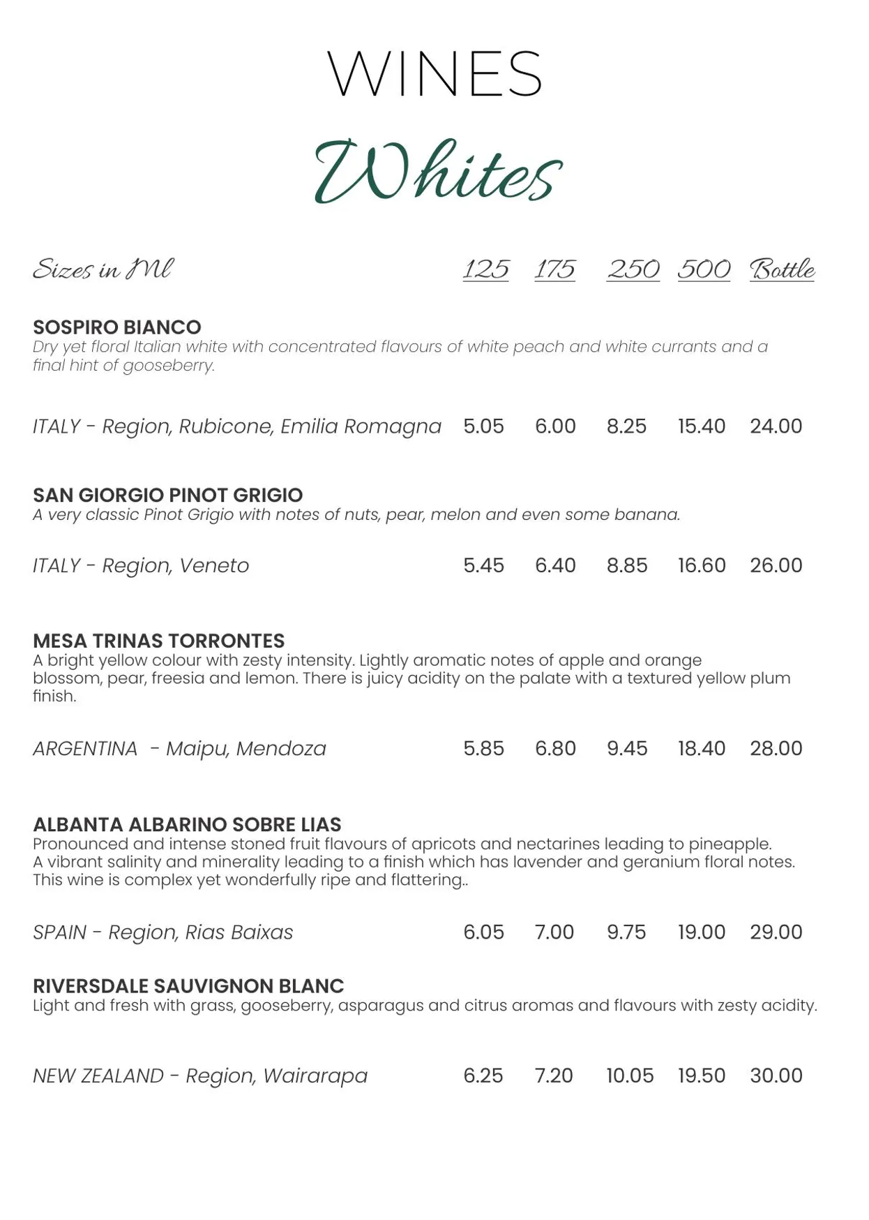 Limas menu, page 5