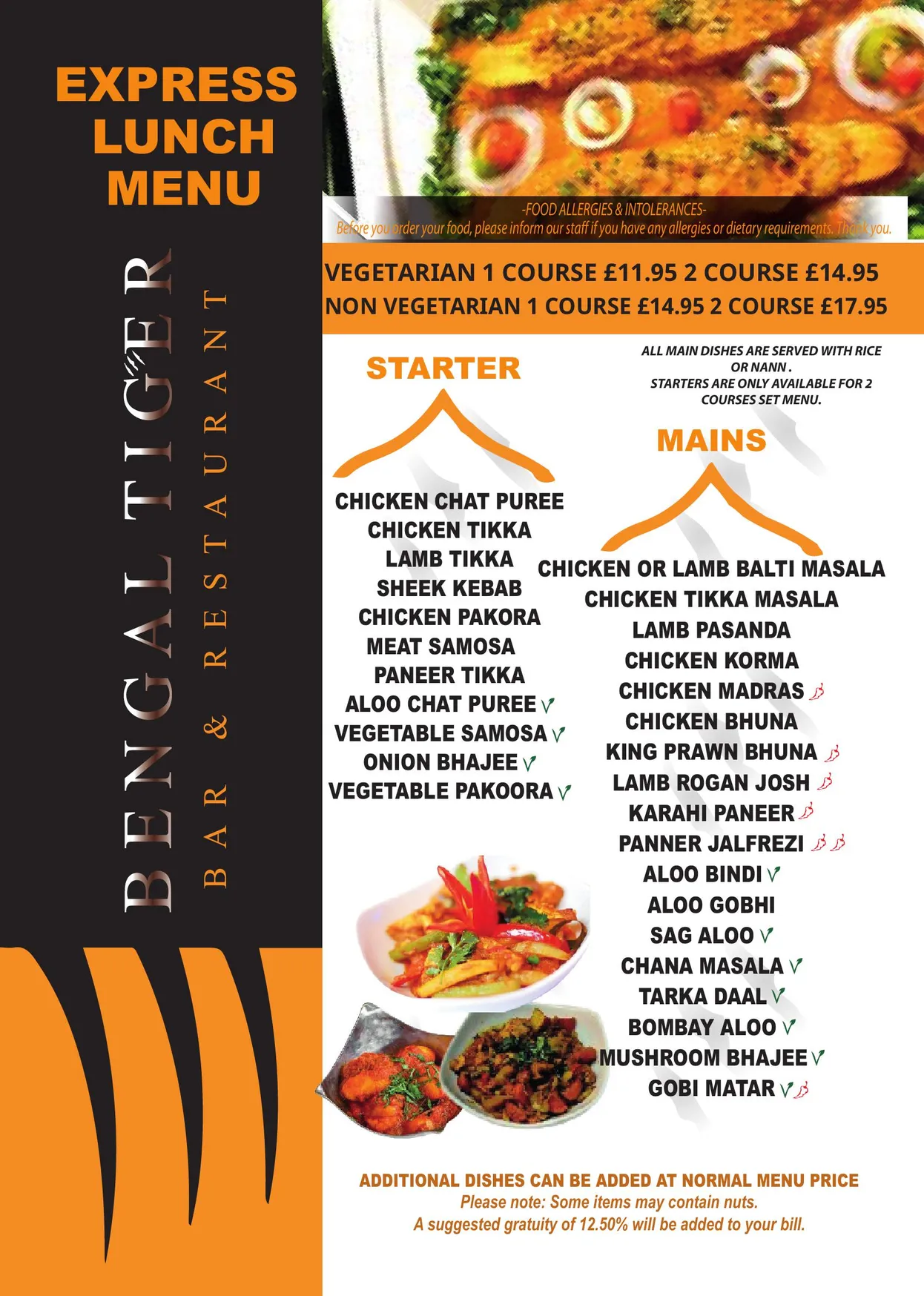 Bengal Tiger menu, page 1