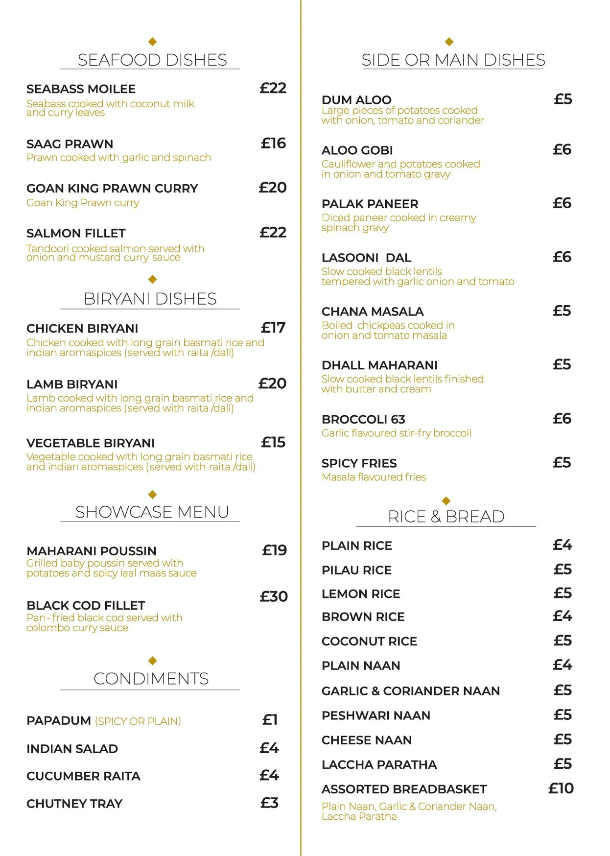 Maharani Palace menu, page 4