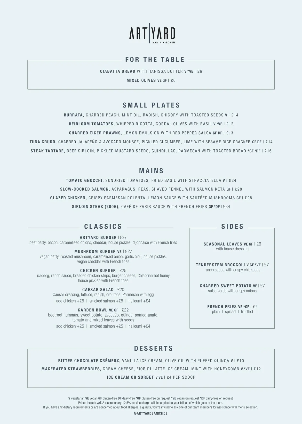 Art Yard Bar & Kitchen menu, page 1