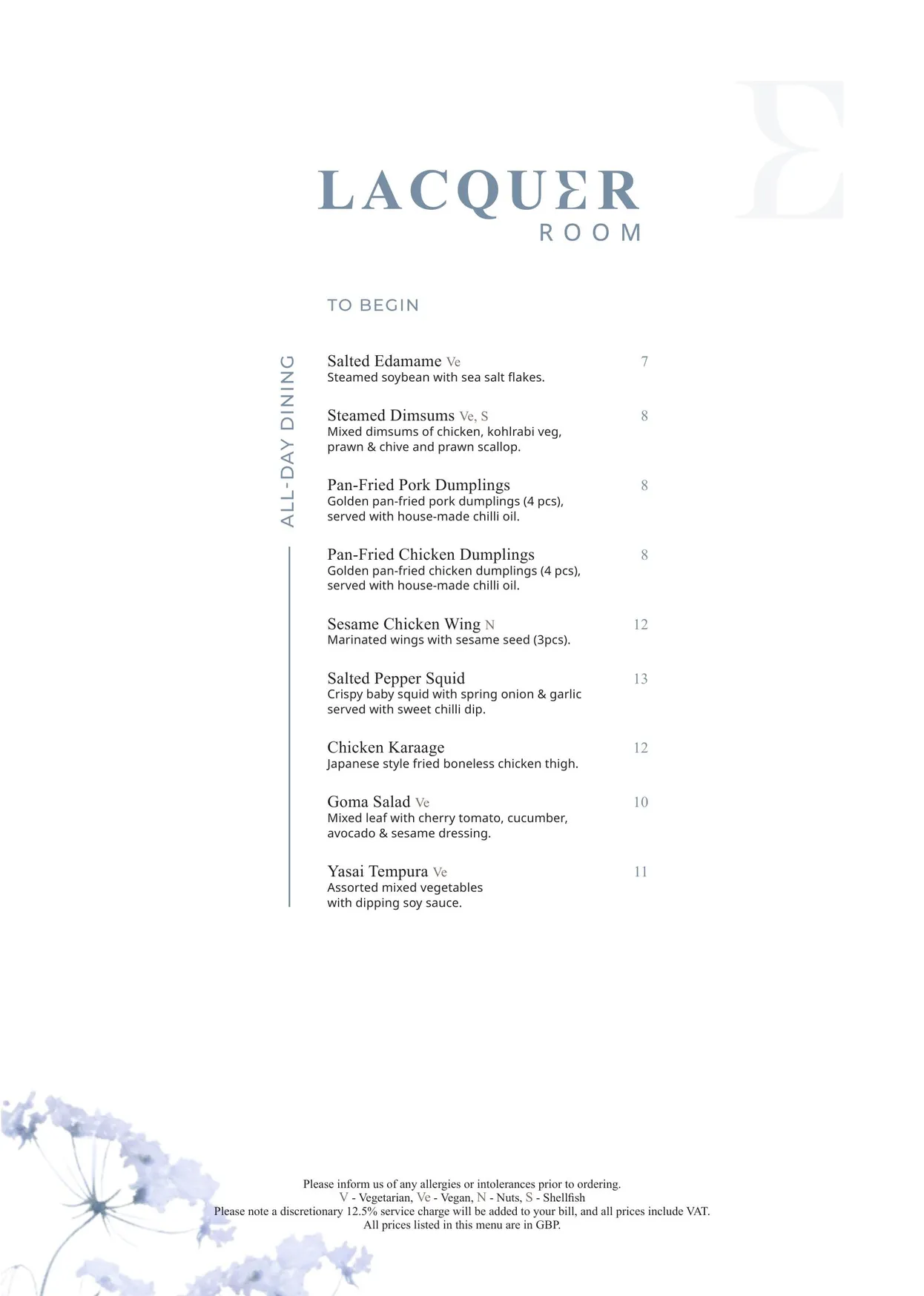 Lacquer Room menu, page 2