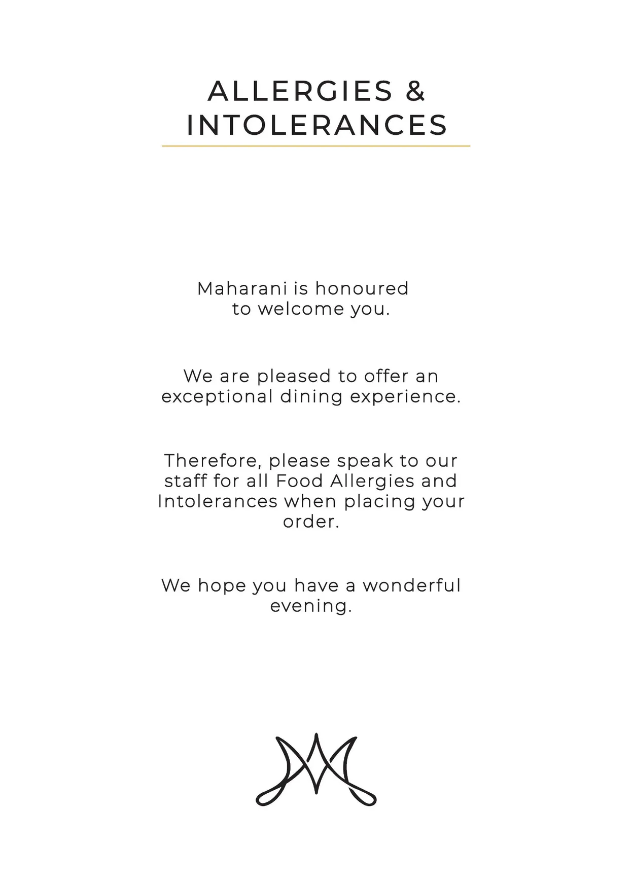Maharani Palace menu, page 2