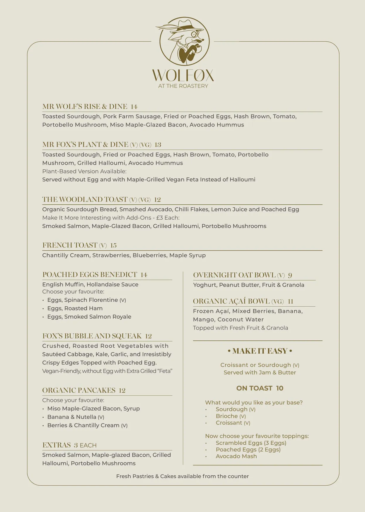Wolfox Roastery menu, page 1