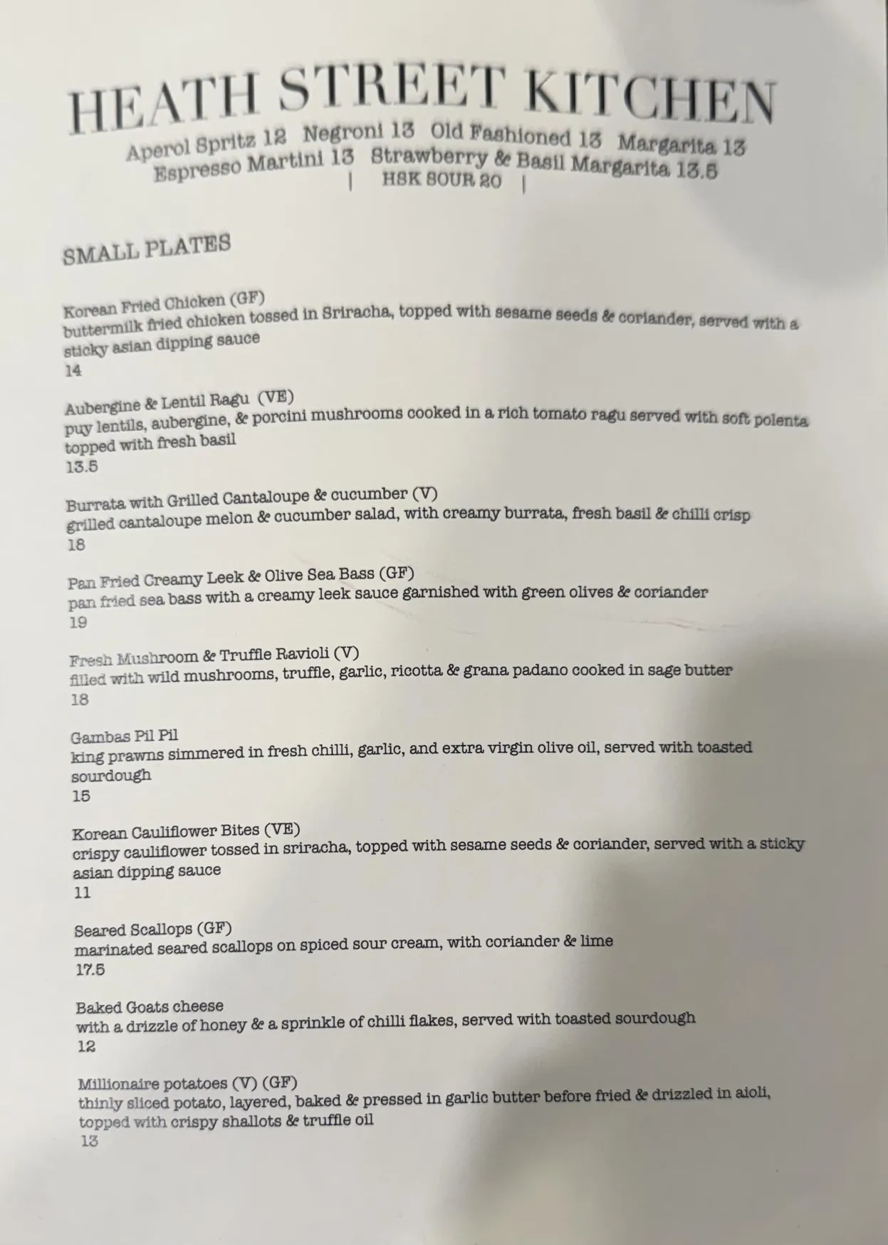 Heath Street Kitchen menu, page 4