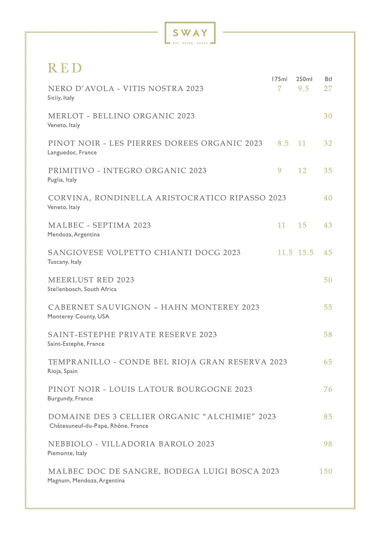 Mayamama at Sway menu, page 10