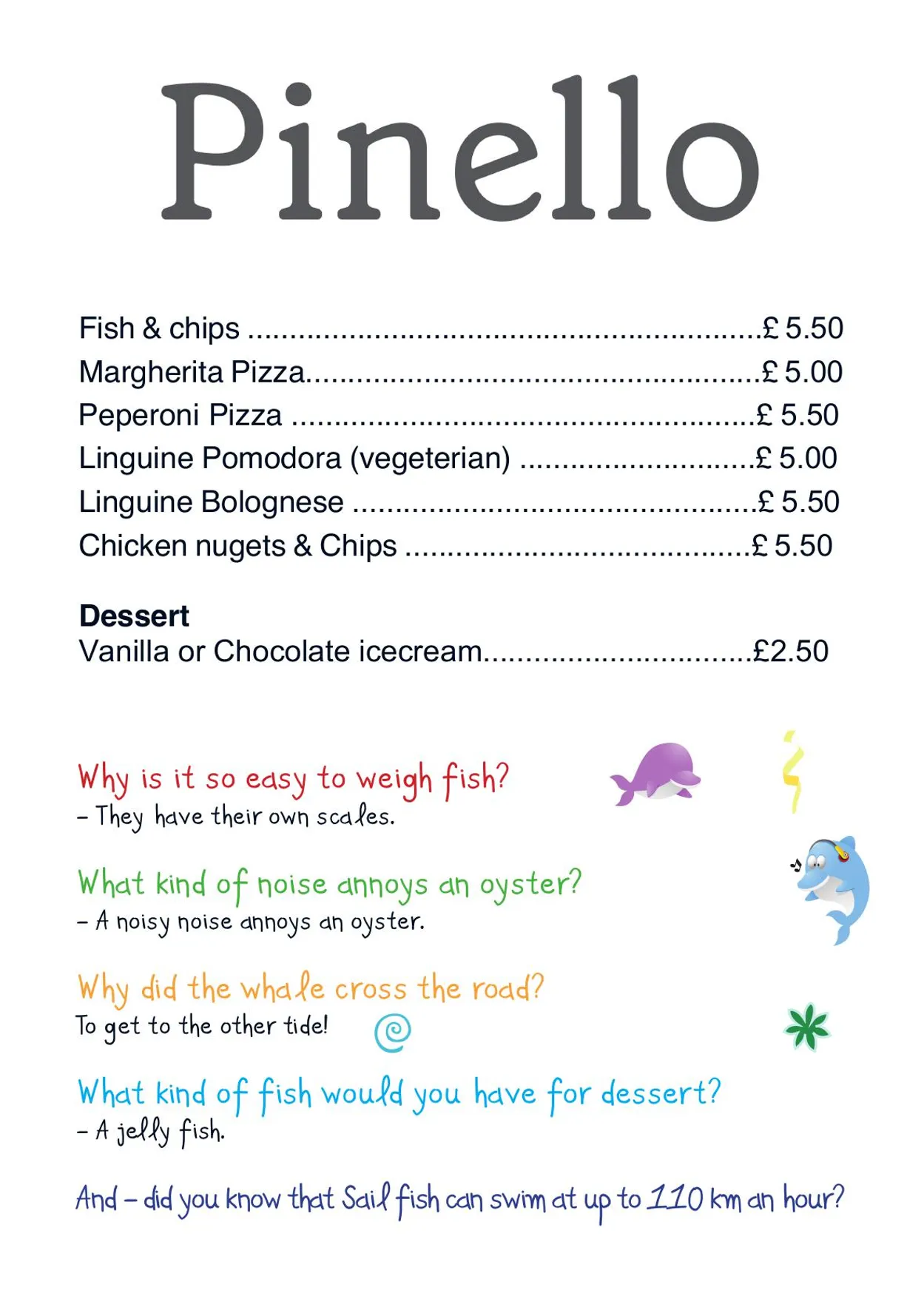 Pinello menu, page 4