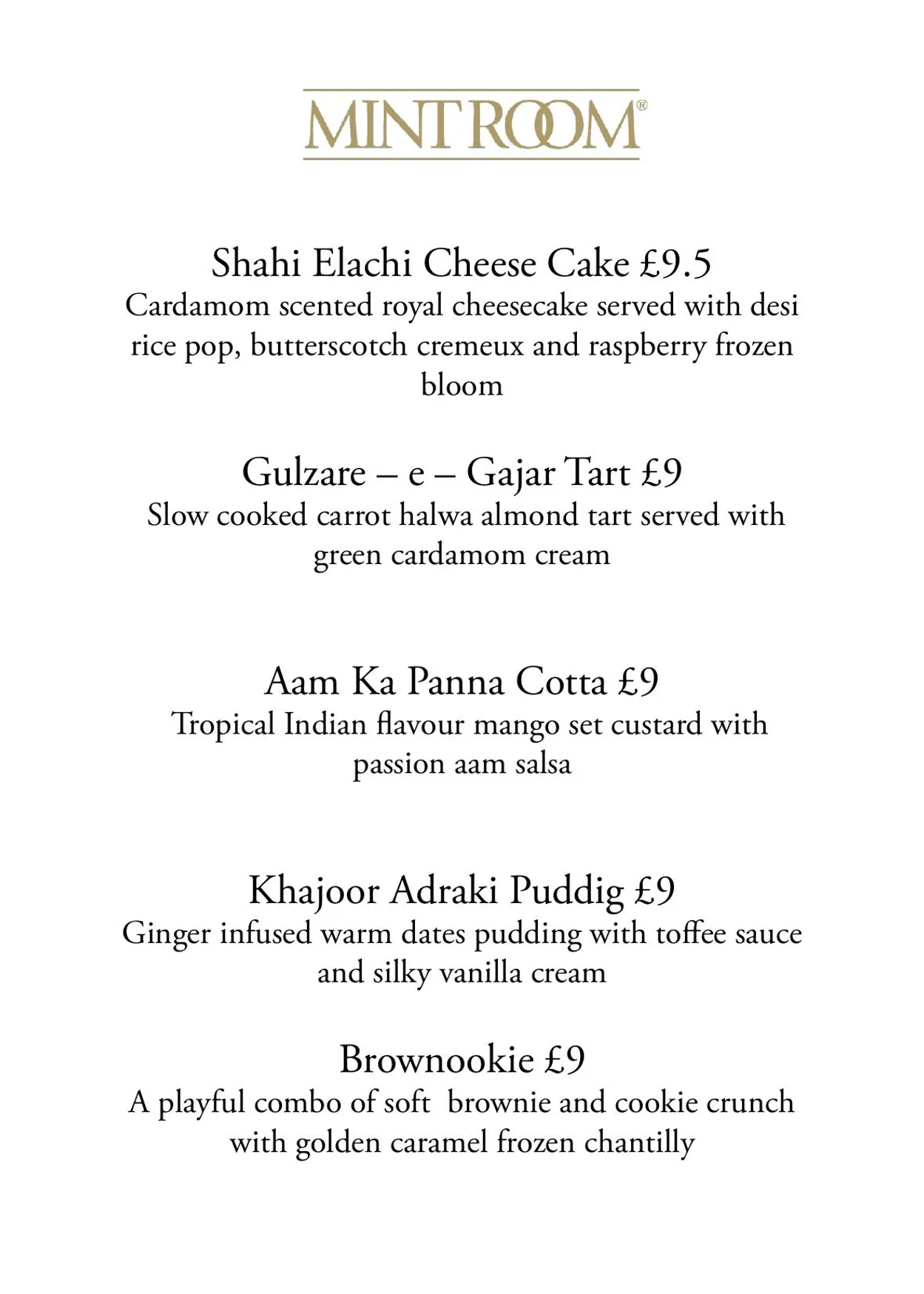 The Mint Room menu, page 7