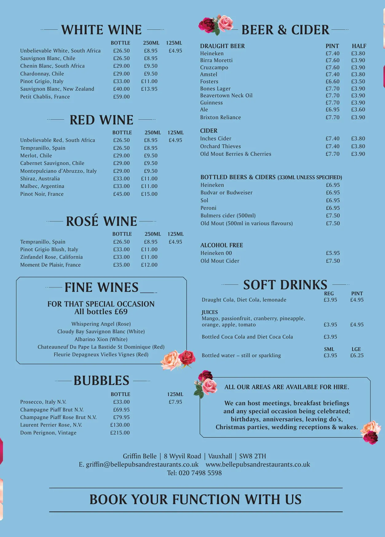 The Griffin Belle menu, page 2