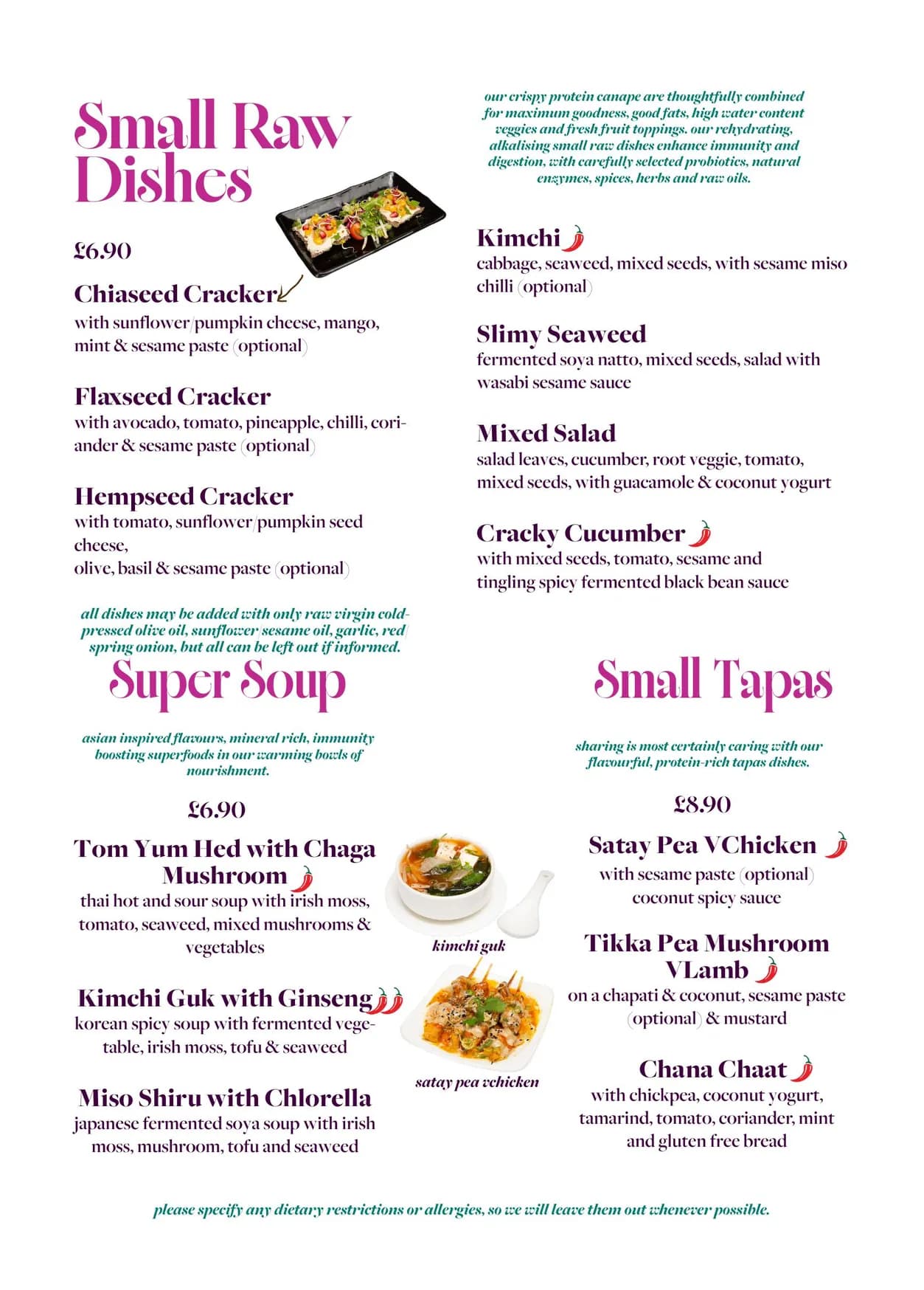 Vantra menu, page 1