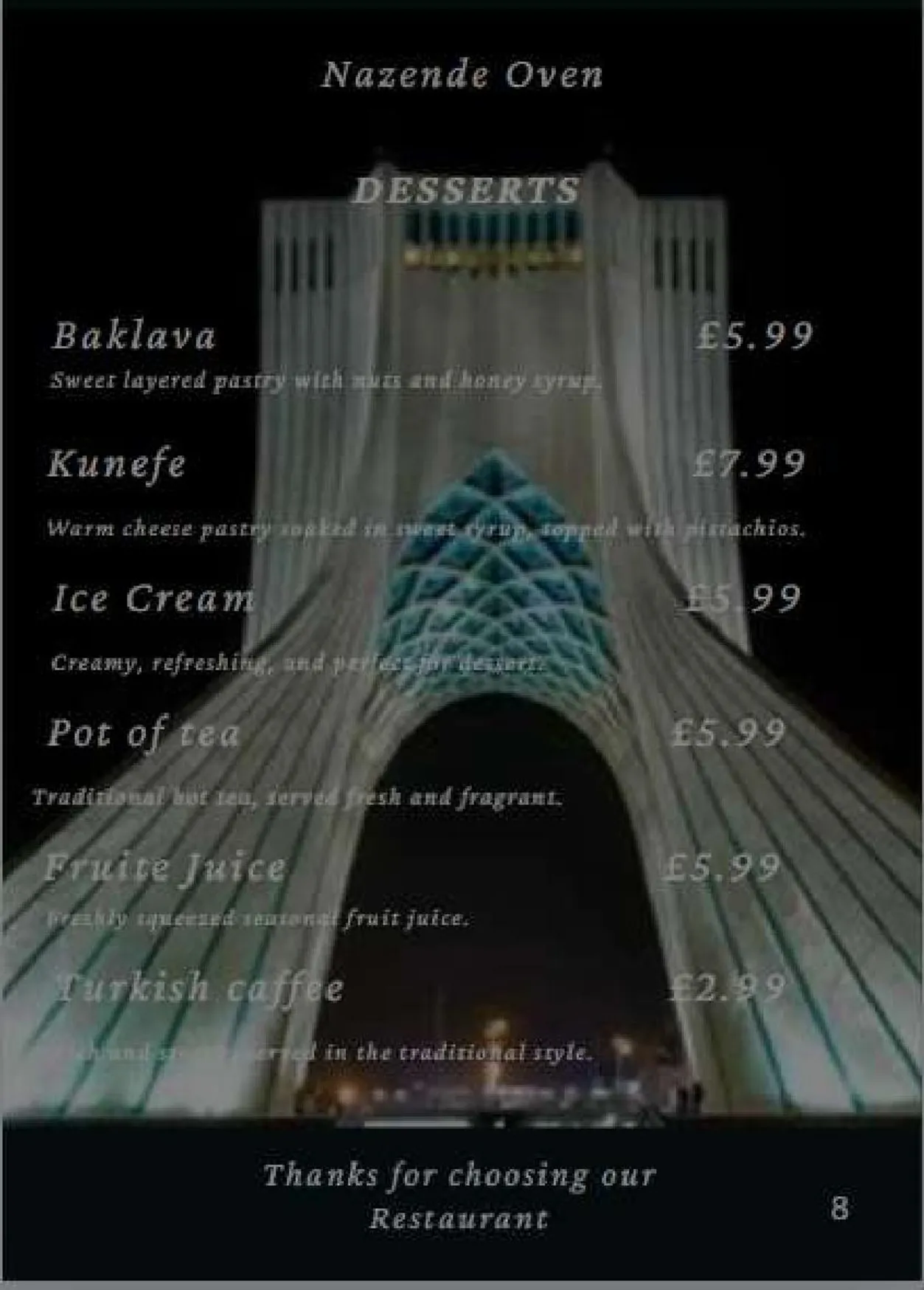 Nazende Mediterranean Oven menu, page 8