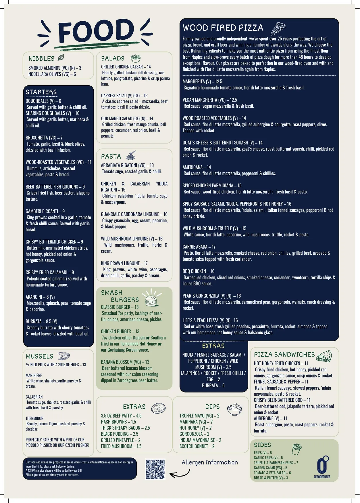 Zero Degrees menu, page 1