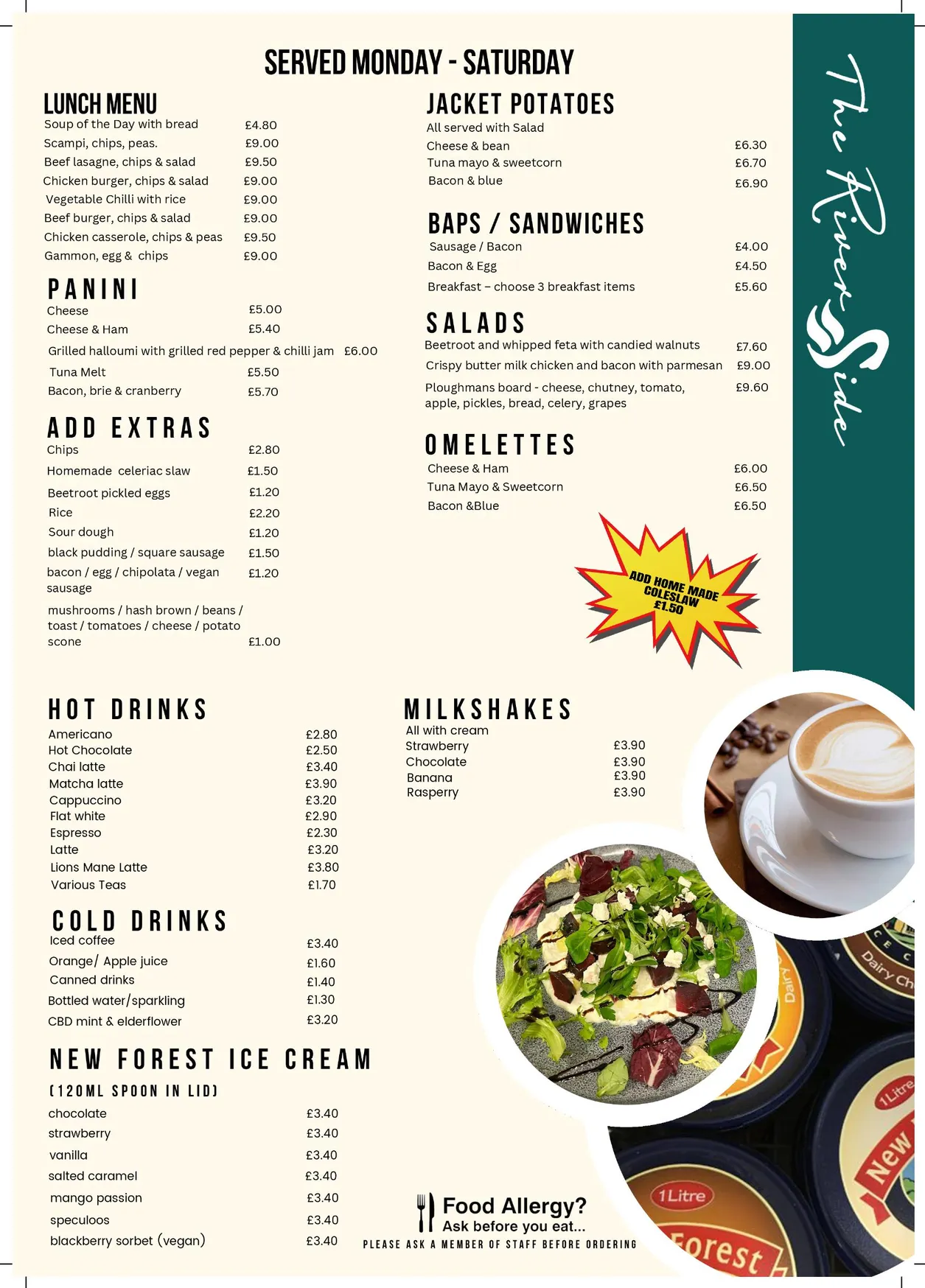 The Riverside Bistro menu, page 2