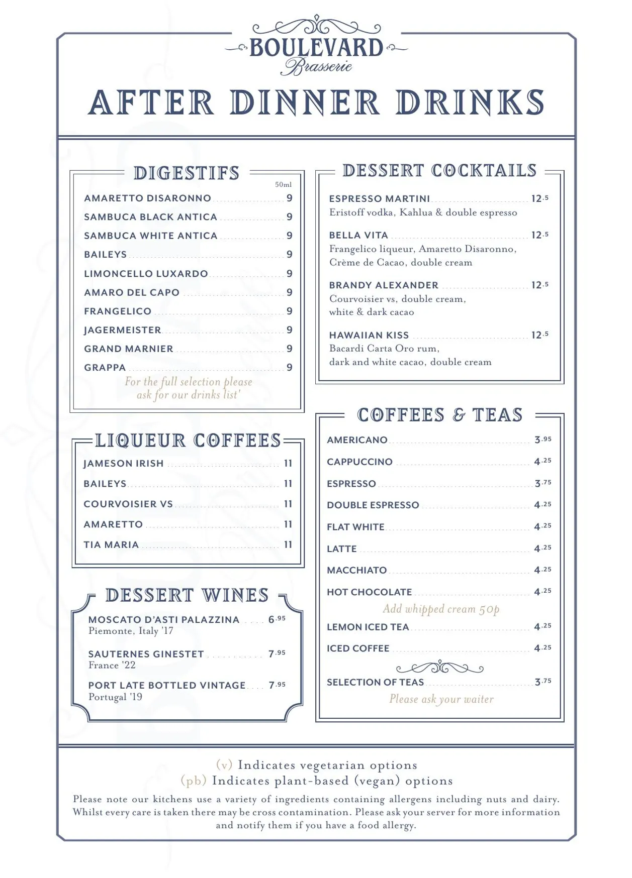 Boulevard Brasserie menu, page 4