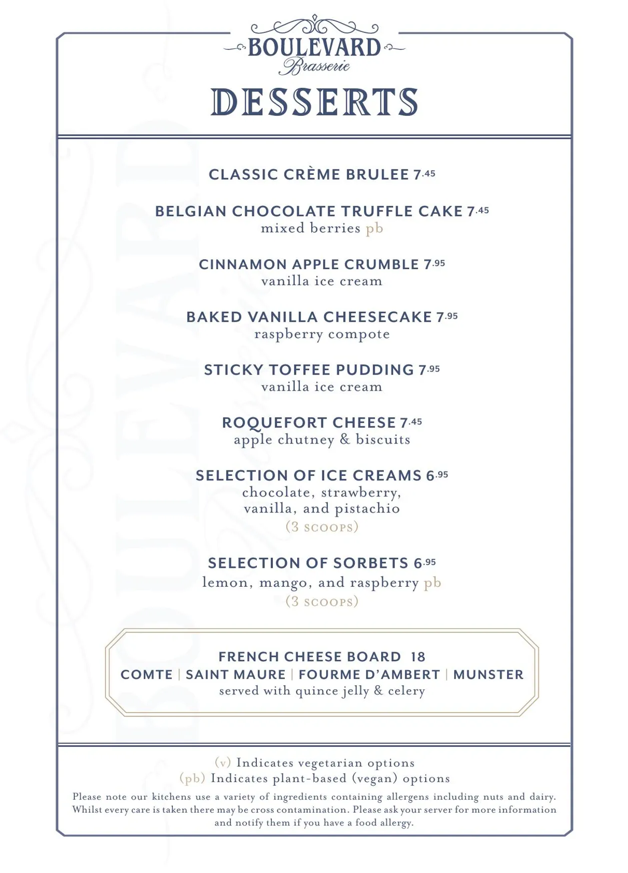 Boulevard Brasserie menu, page 3