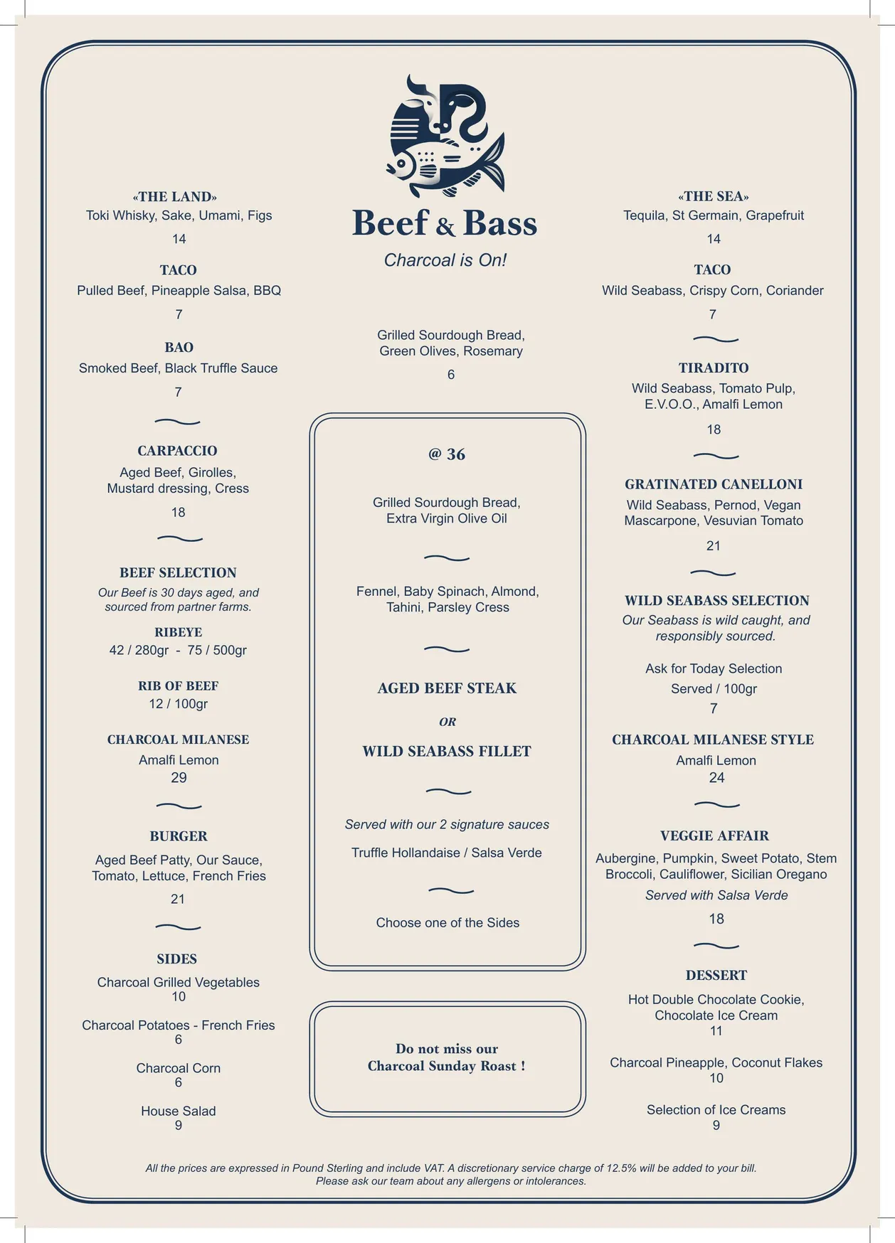 Beef and Bass menu, page 1