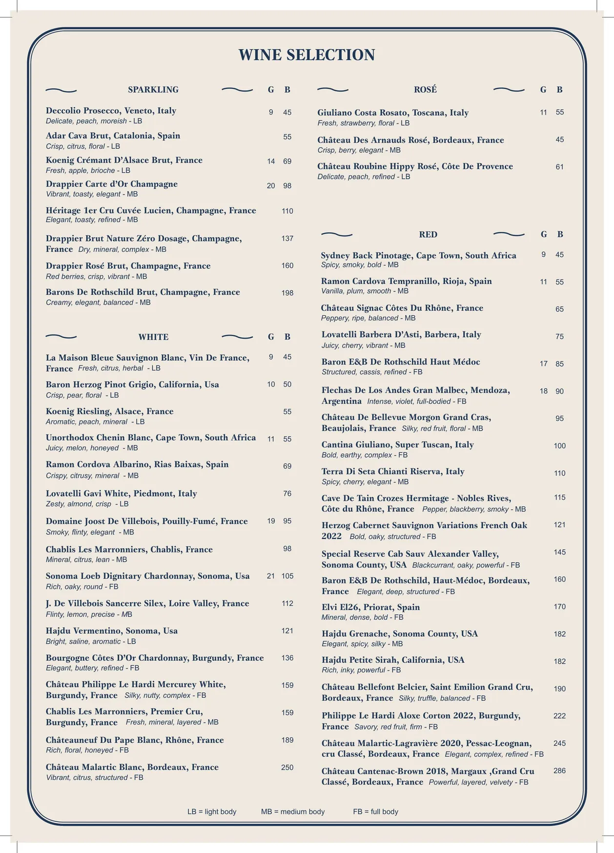 Beef and Bass menu, page 2