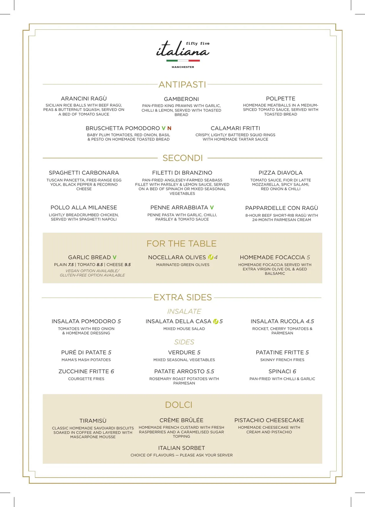 Italiana Fifty Five Great Northern menu, page 6